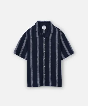 The Cefalu S/s Shirt - Navy/White Soft Collar Design