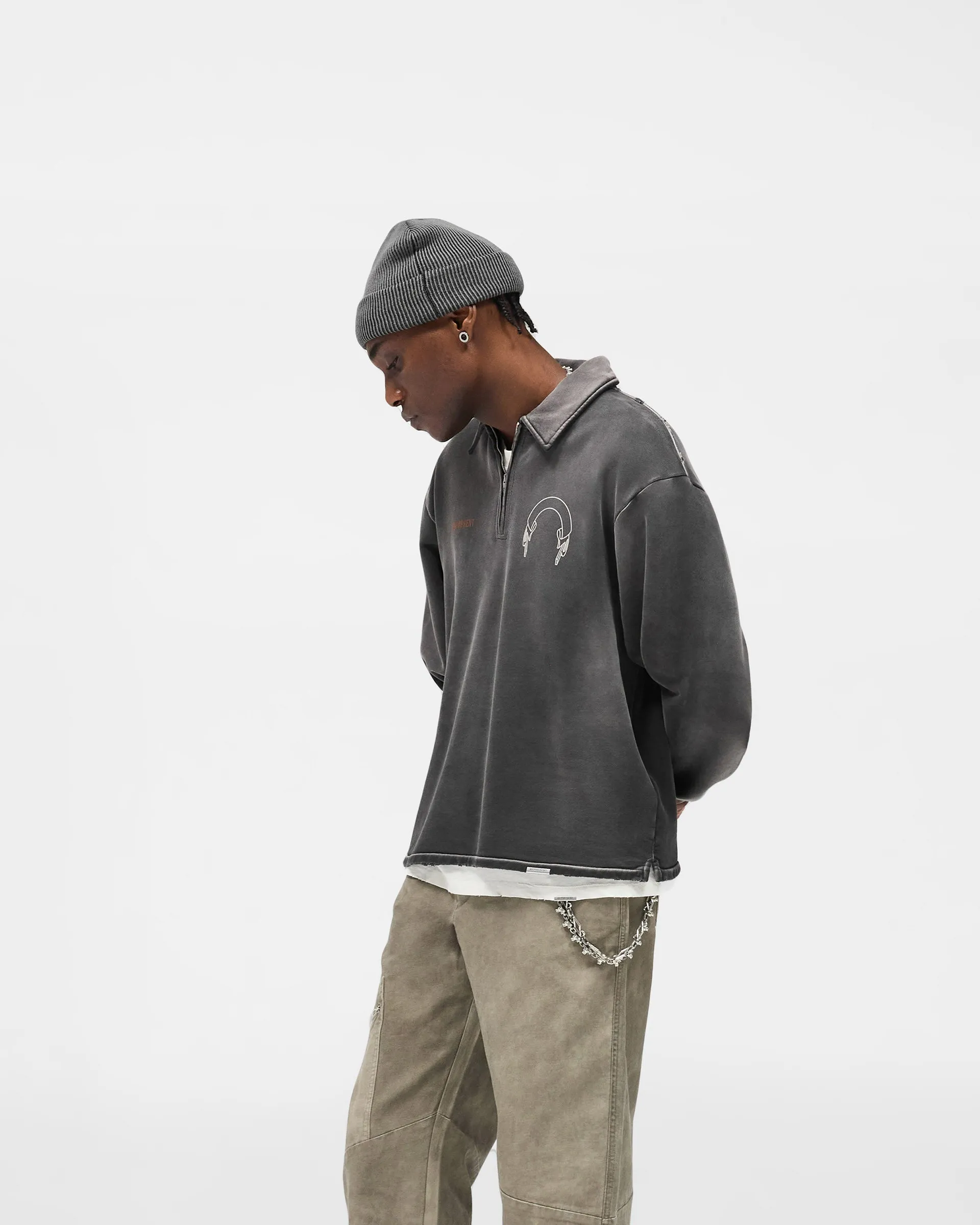 Represent Banner Quarter Zip Sweatshirt - Stained Black product twill durability Versatile Jacket