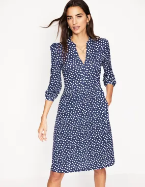 Naomi Relaxed Jersey Dress-French Navy, Abstract Dot Airy Weave