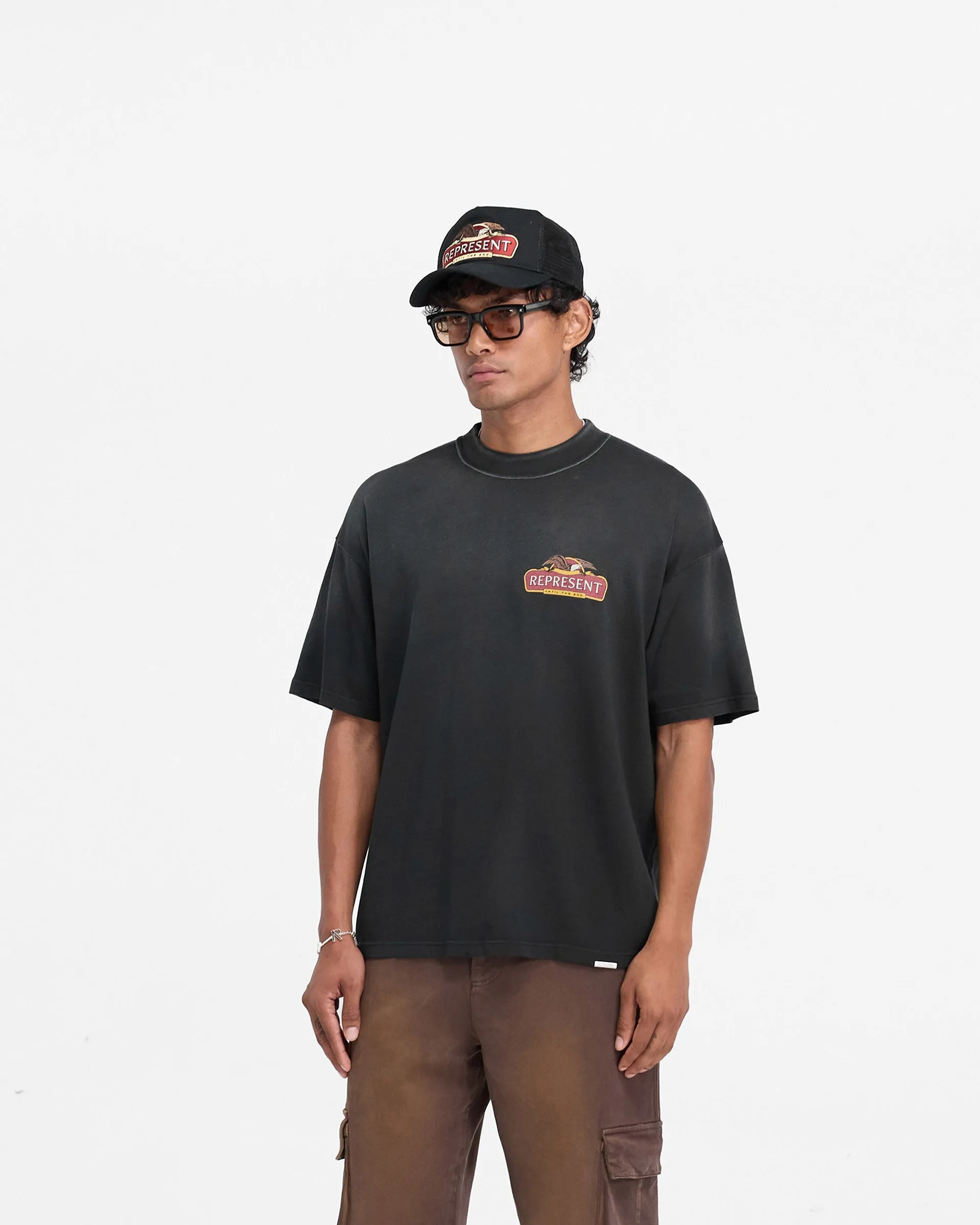 Effortless Wearable Breathable Flex Fit Represent X End Eagles T-Shirt - Stained Black