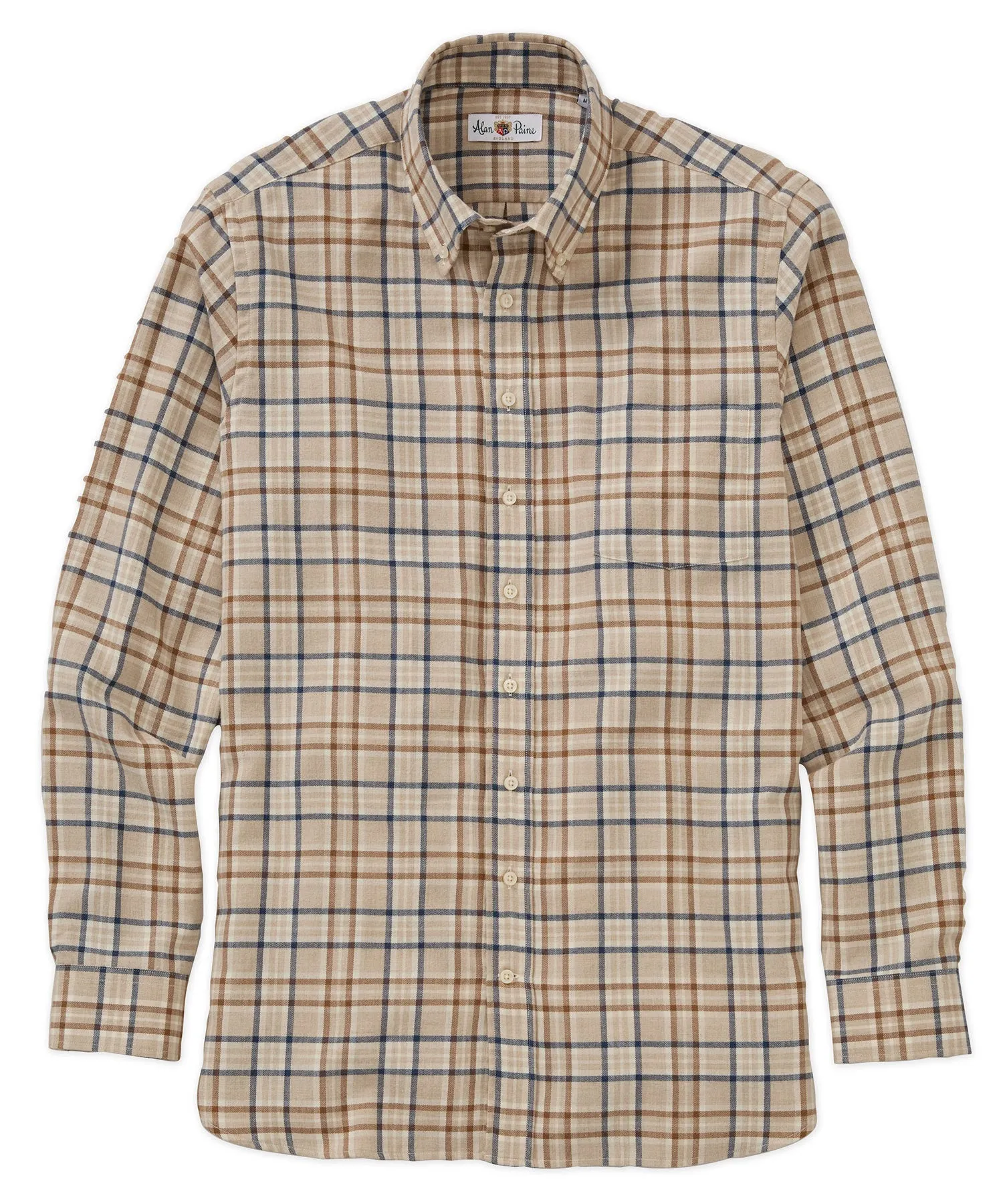 Chambray Fabric Windowpane Plaid Long-Sleeve Sport Shirt