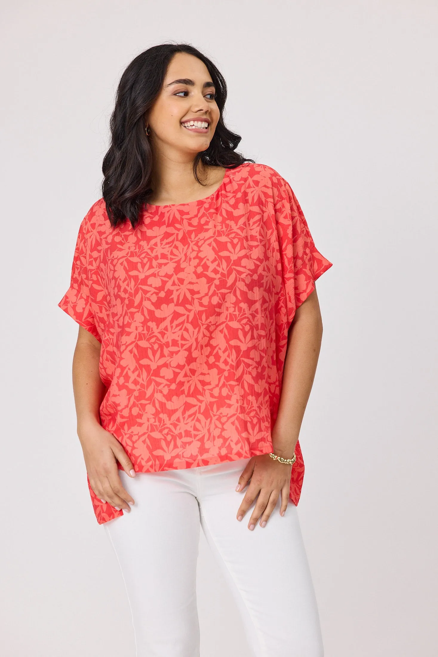 Shine On Label Teresa Top Coral Print Reversible design