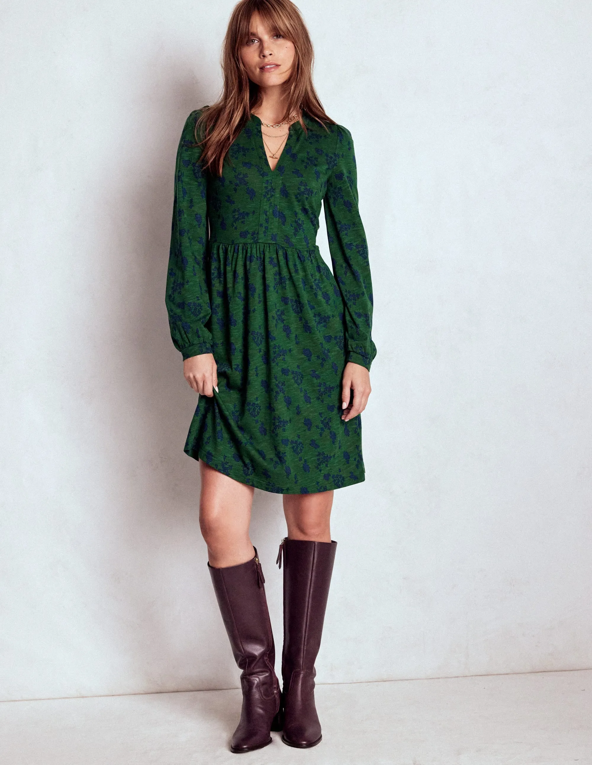 Naomi Relaxed Jersey Dress-Dark Green, Dainty Meadow Office Classic Breezy Comfort
