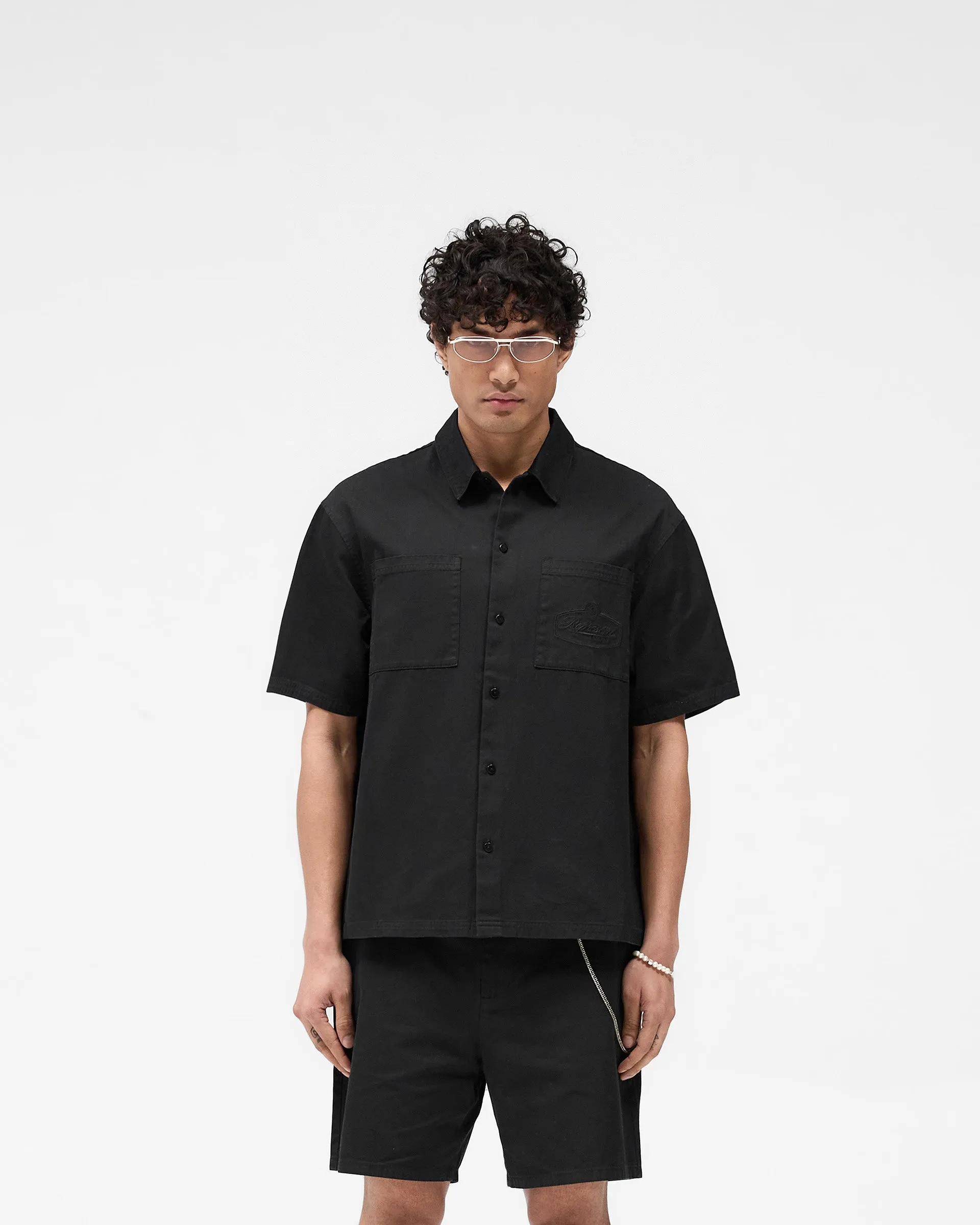 Short Sleeve Cotton Overshirt - Washed Black Trendy Vibes