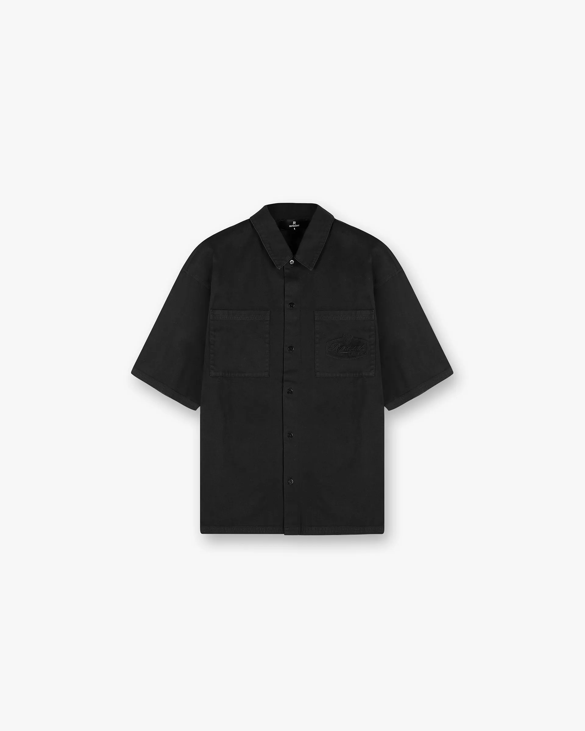 Conference Appropriate Short Sleeve Cotton Overshirt - Washed Black