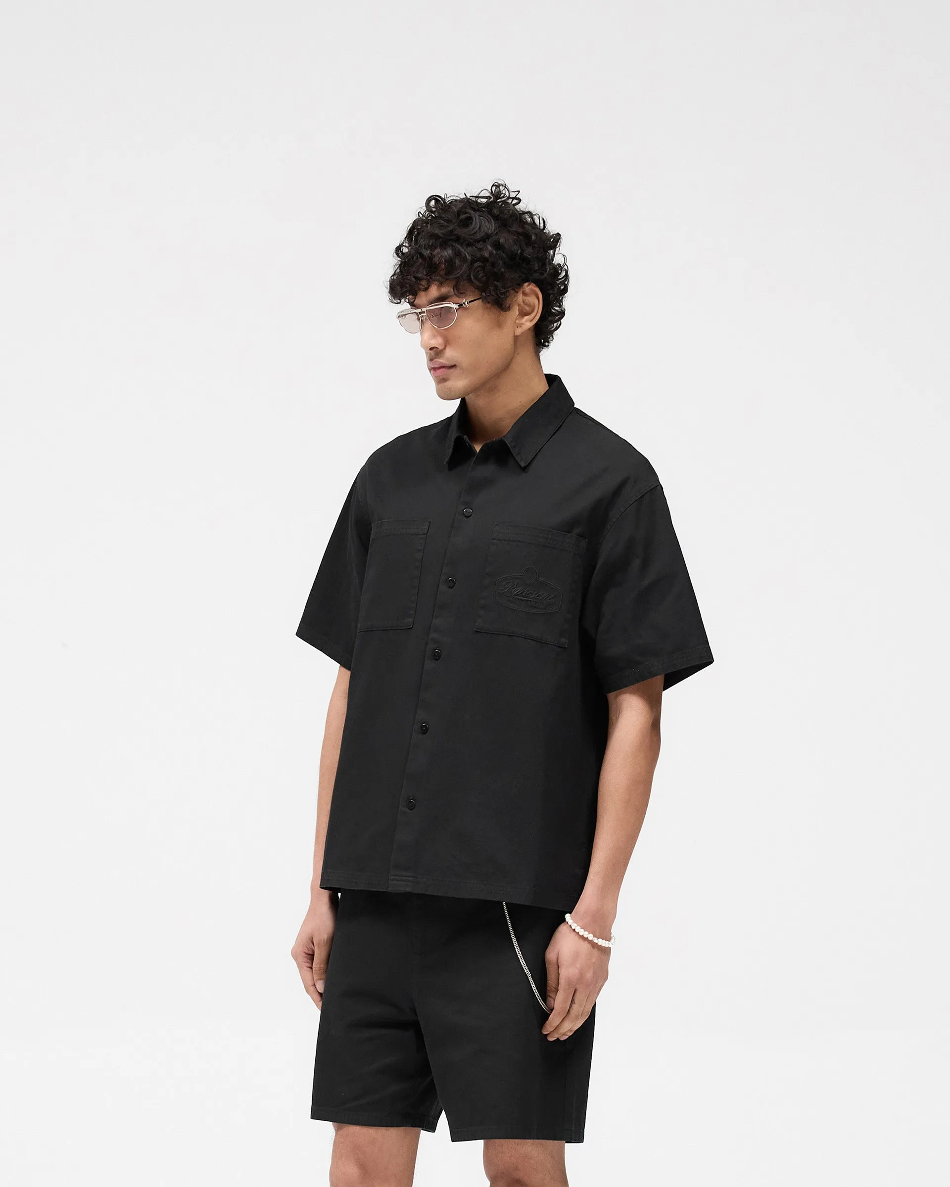 Sporty Look Oversized style Short Sleeve Cotton Overshirt - Washed Black