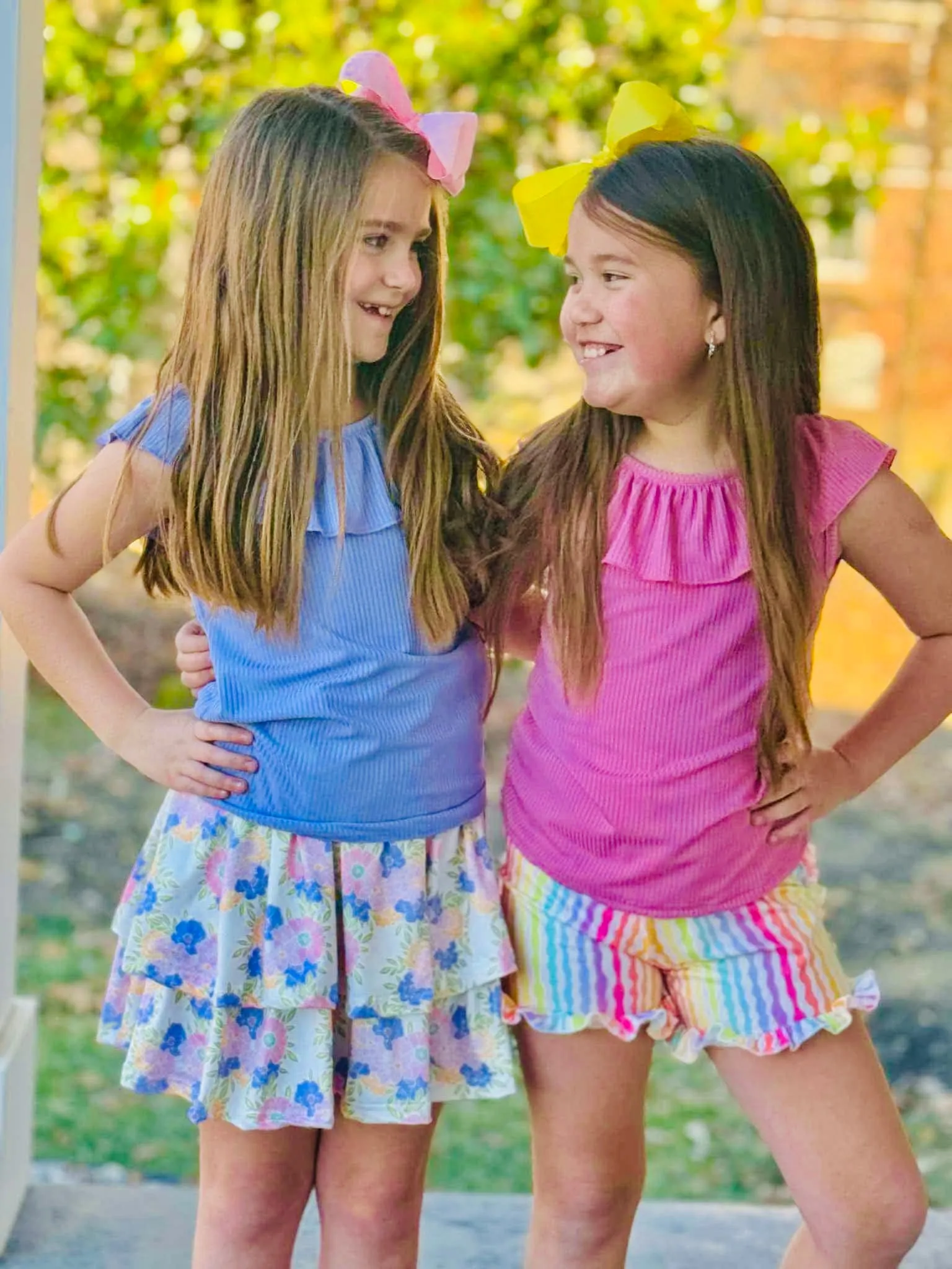 Artistic Shape Periwinkle Ruffle Neck Tank & Floral Ruffle Skirt Set