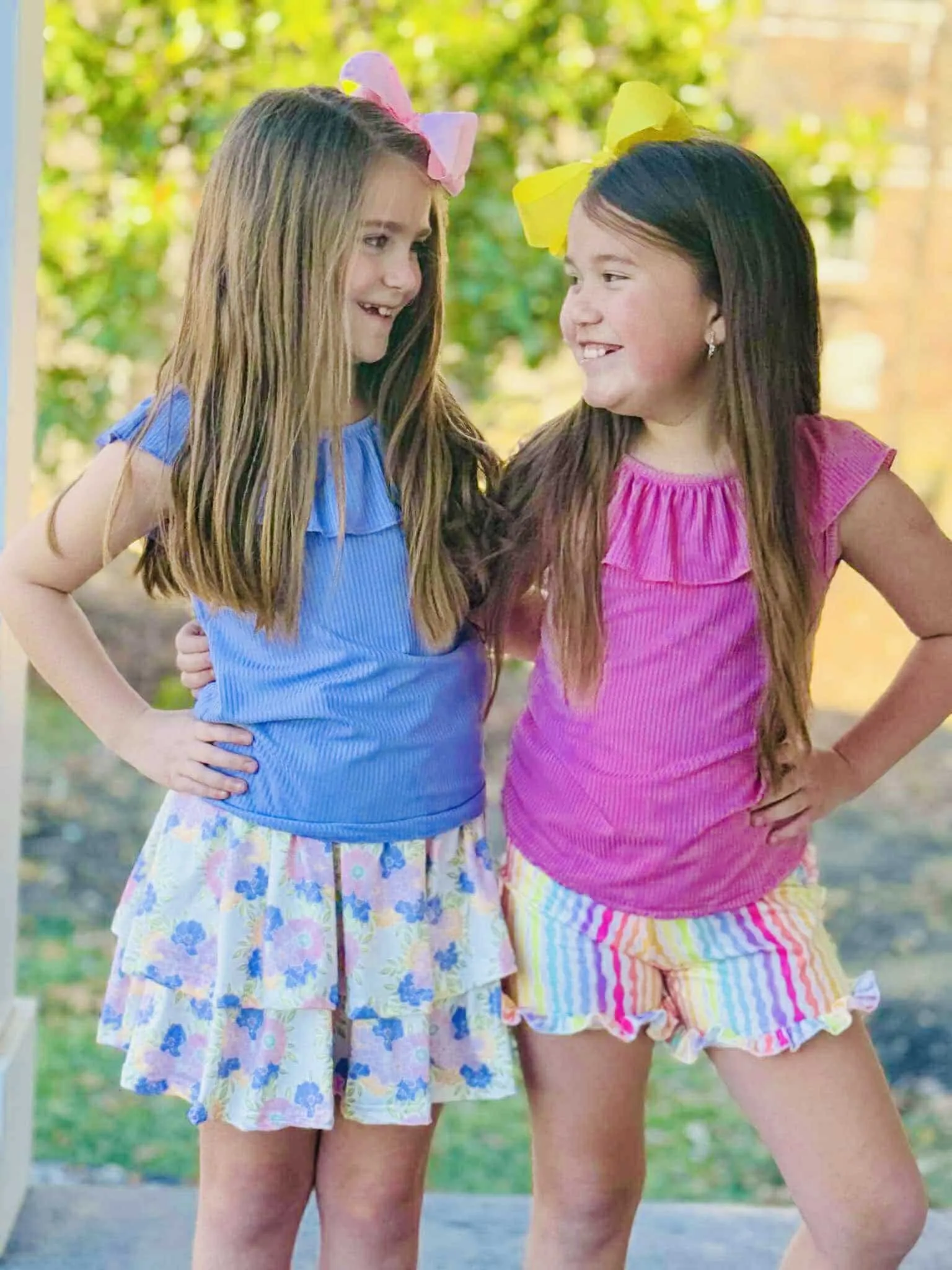 Periwinkle Ruffle Neck Tank & Floral Ruffle Skirt Set Fit Clean