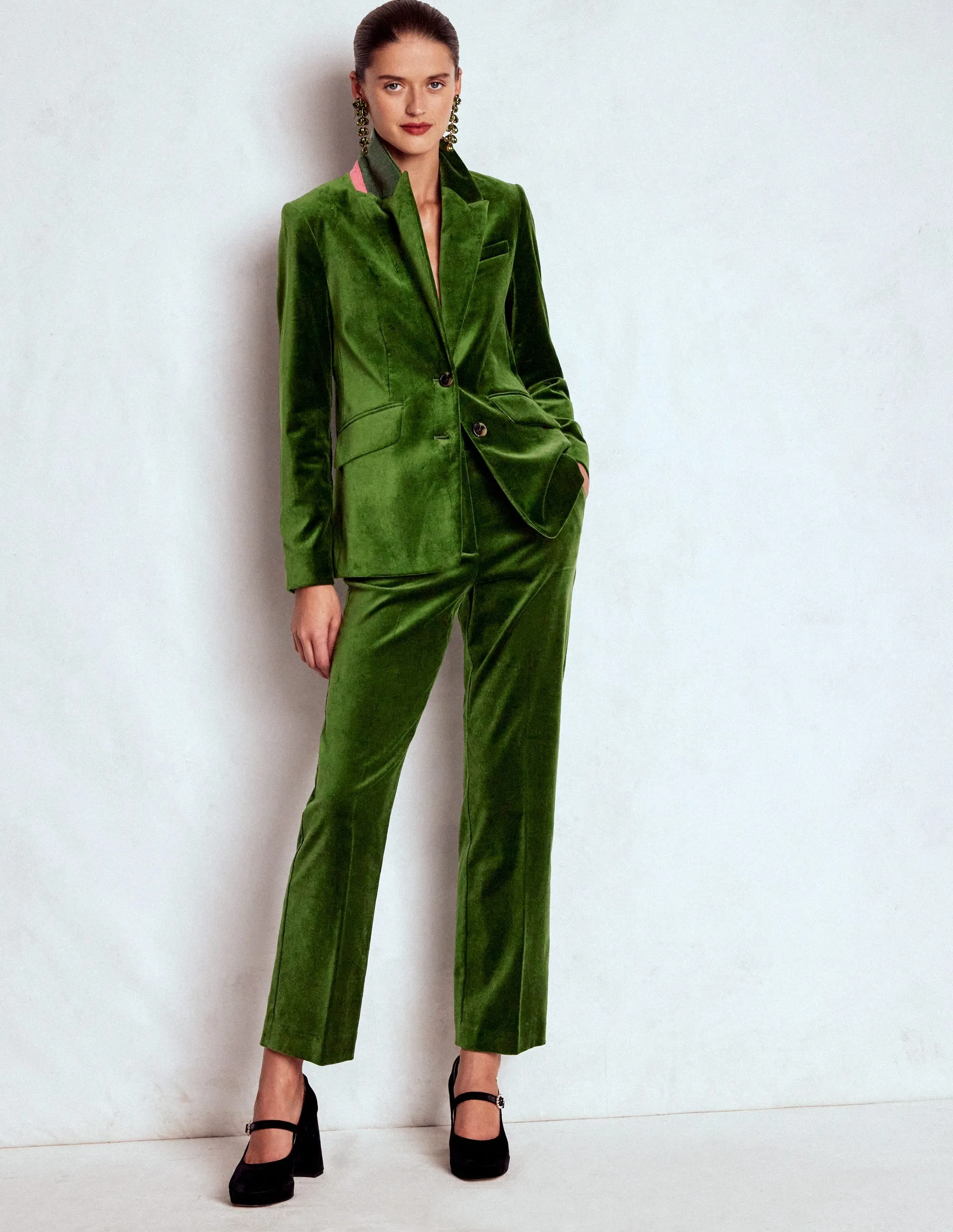 Stamford Velvet Blazer-Green Fir Long Sleeve
