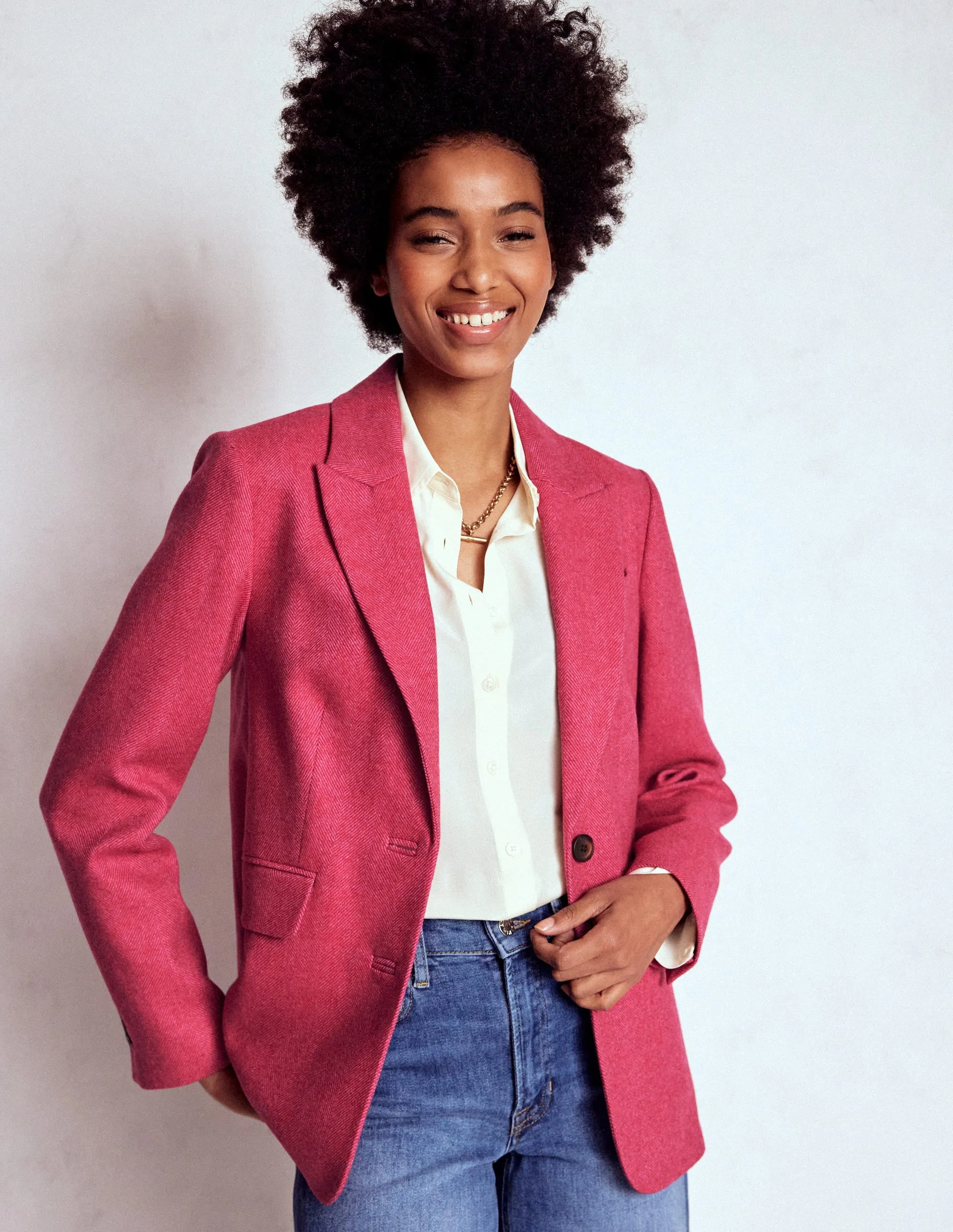 Stamford Wool-Blend Blazer-Red and Pink Wide Herringbone Light Reflective Insulated Layer