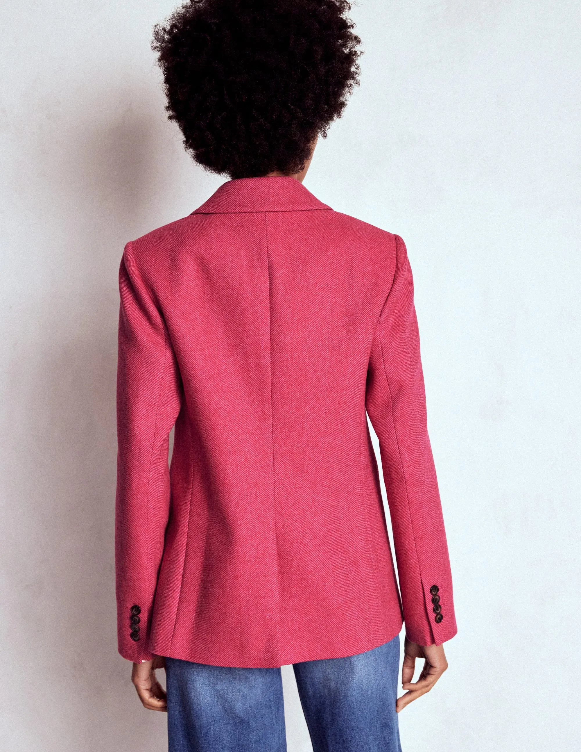 Stamford Wool-Blend Blazer-Red and Pink Wide Herringbone Flexible Insulation Convertible Features