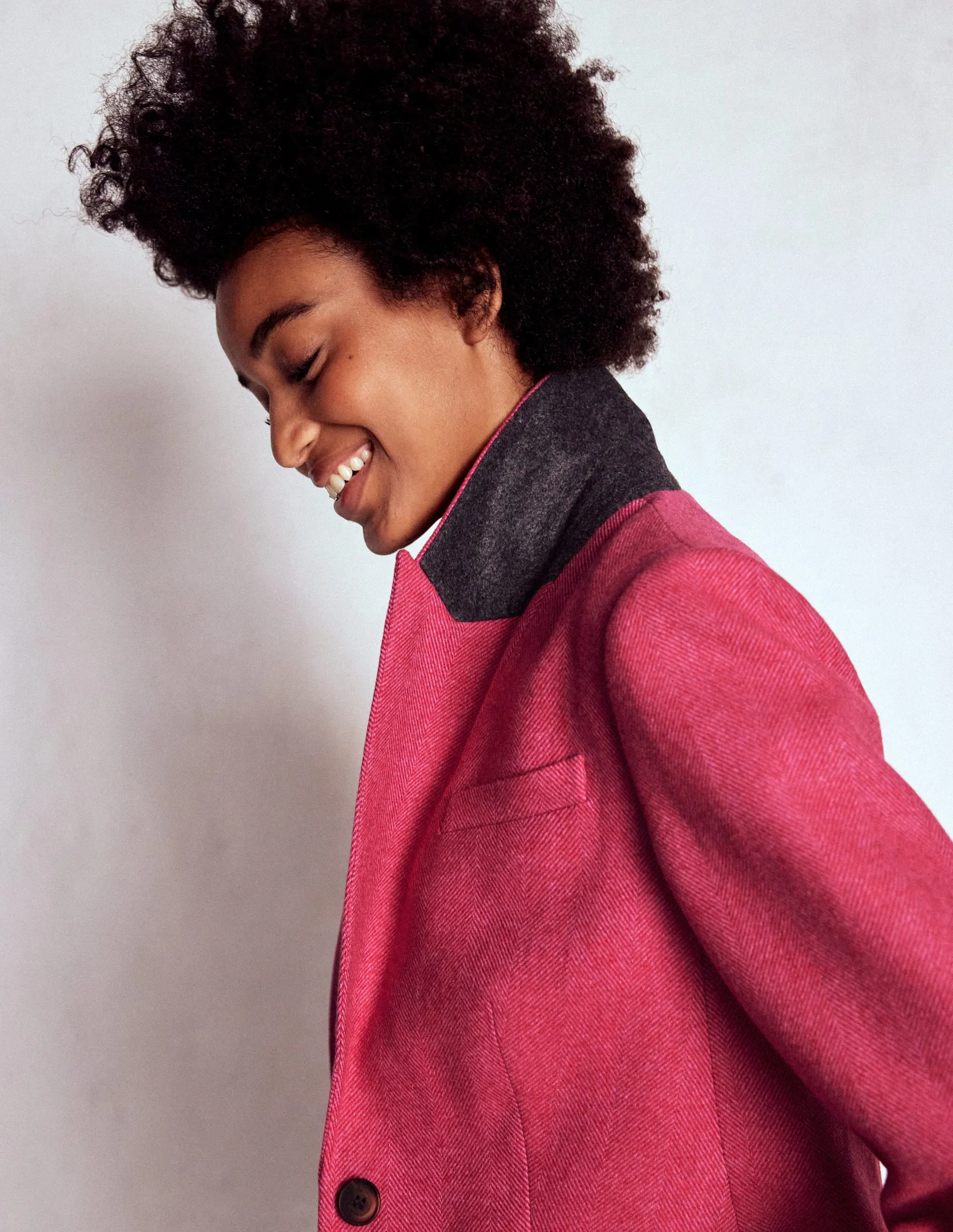 Midweight Layer Stamford Wool-Blend Blazer-Red and Pink Wide Herringbone