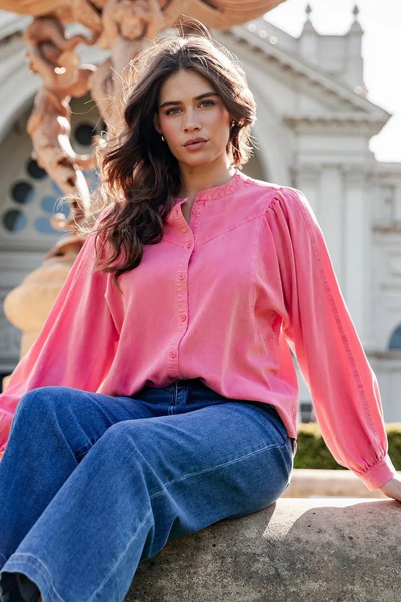 Elm Hayley Blouse Azalia Pink High Neckline