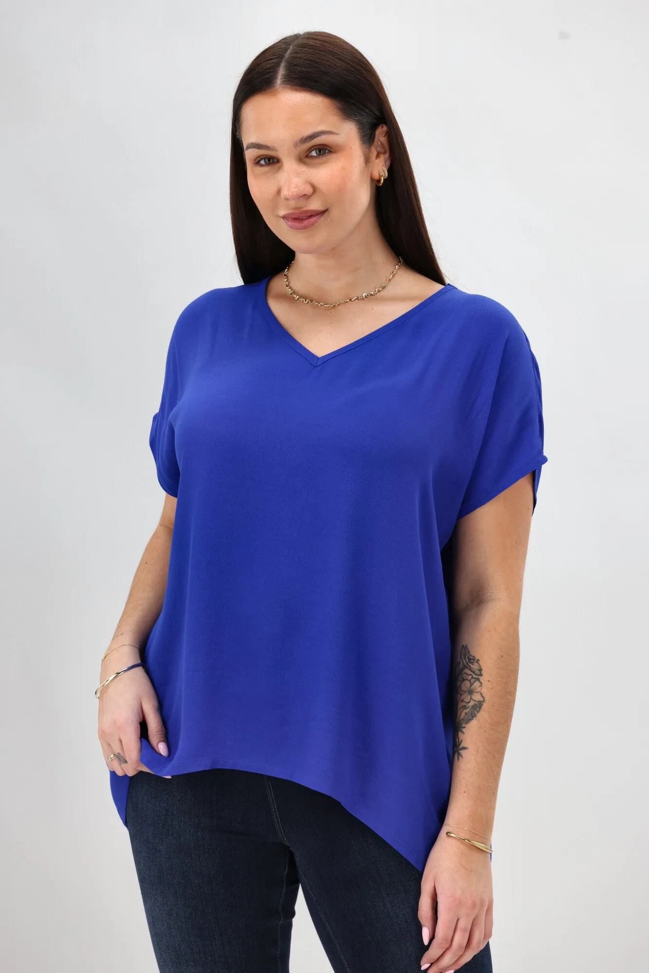 Shine On Label Summer Essential Drape V Neck Top Blue StainResistantFinish