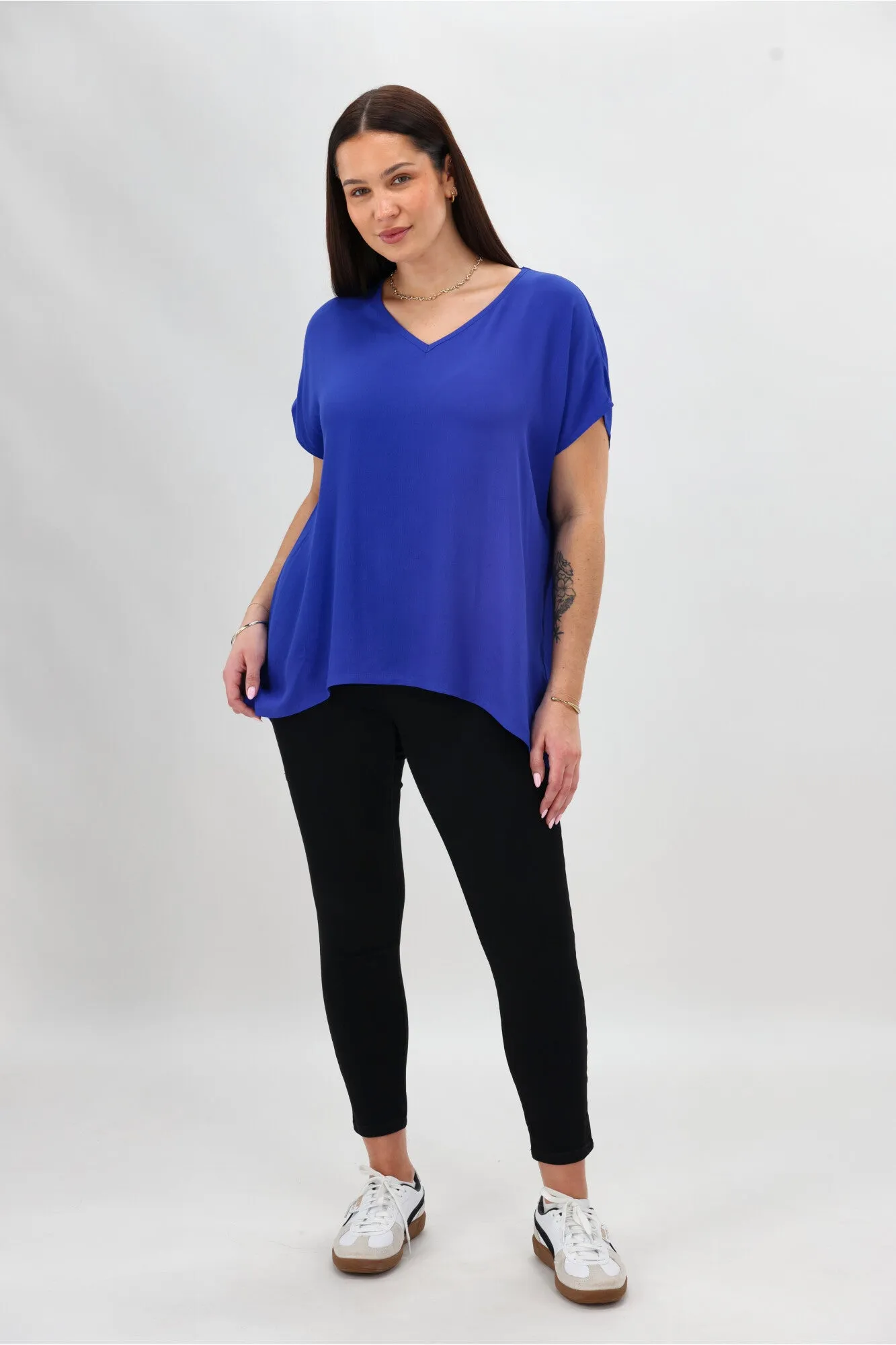Shine On Label Summer Essential Drape V Neck Top Blue Resilient Elasticity