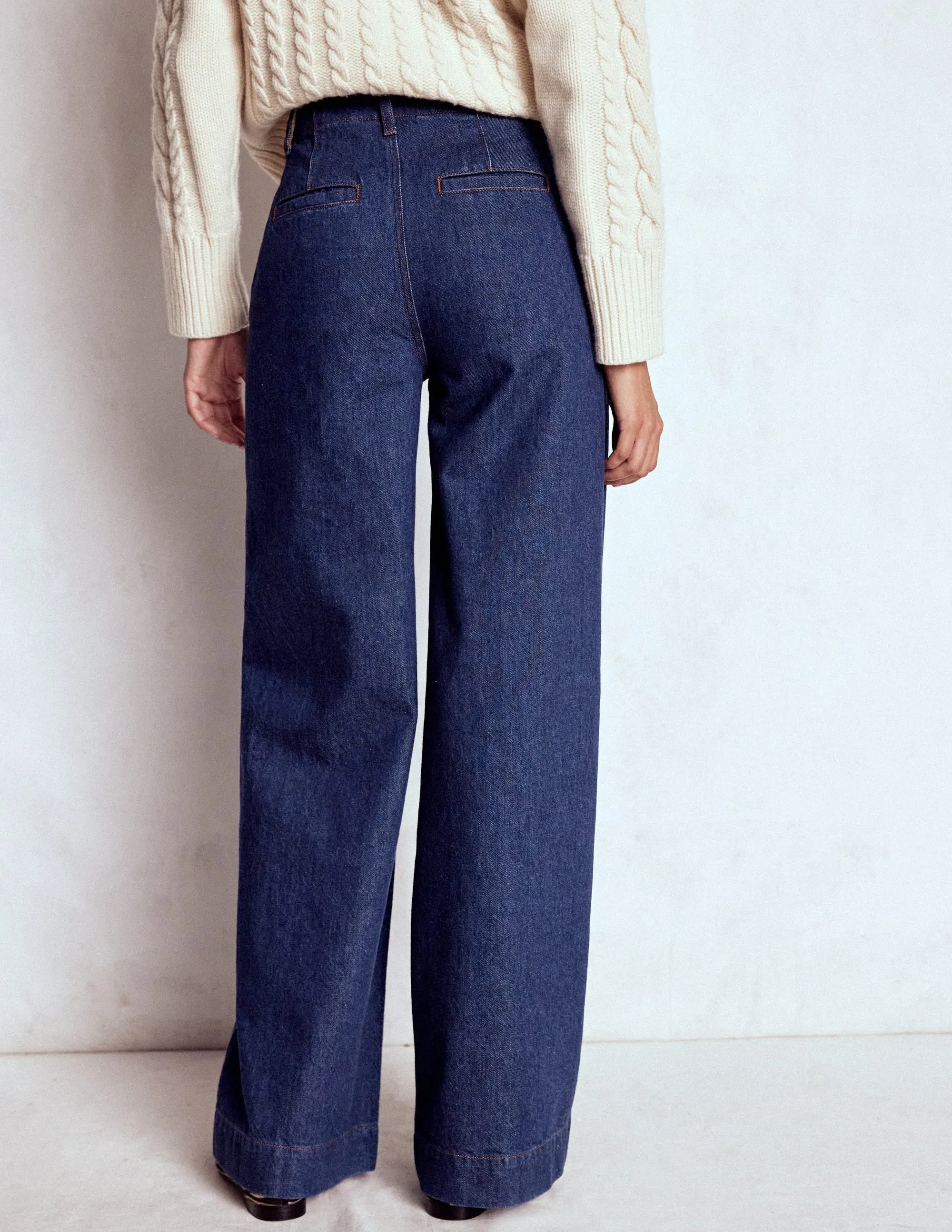 Easywear Style Urban appeal Stitch Detail Wide Leg Jeans-Indigo