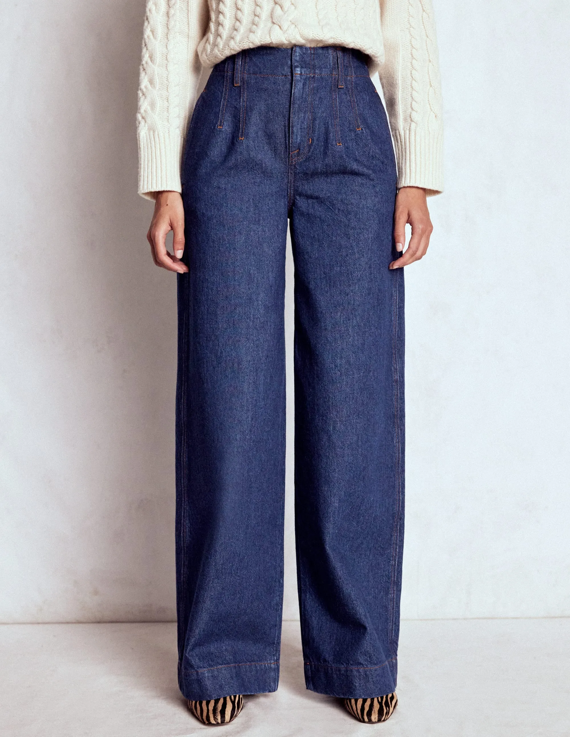 Stitch Detail Wide Leg Jeans-Indigo Dynamic Style