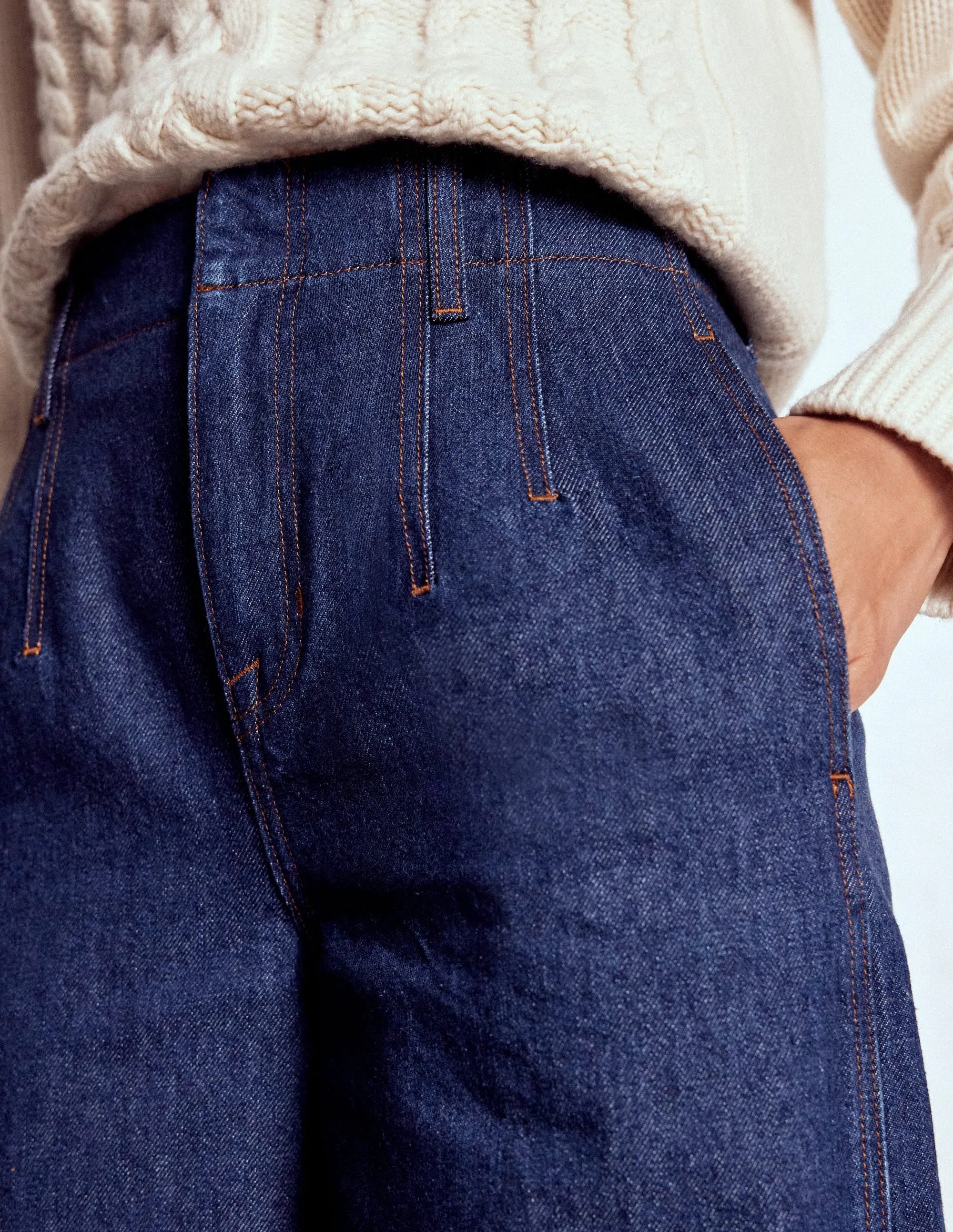Stitch Detail Wide Leg Jeans-Indigo Evening Stroll Urban Explorer