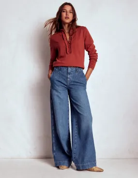 Everyday Gym Ready Fall Outfit Stitch Detail Wide Leg Jeans-Mid Vintage