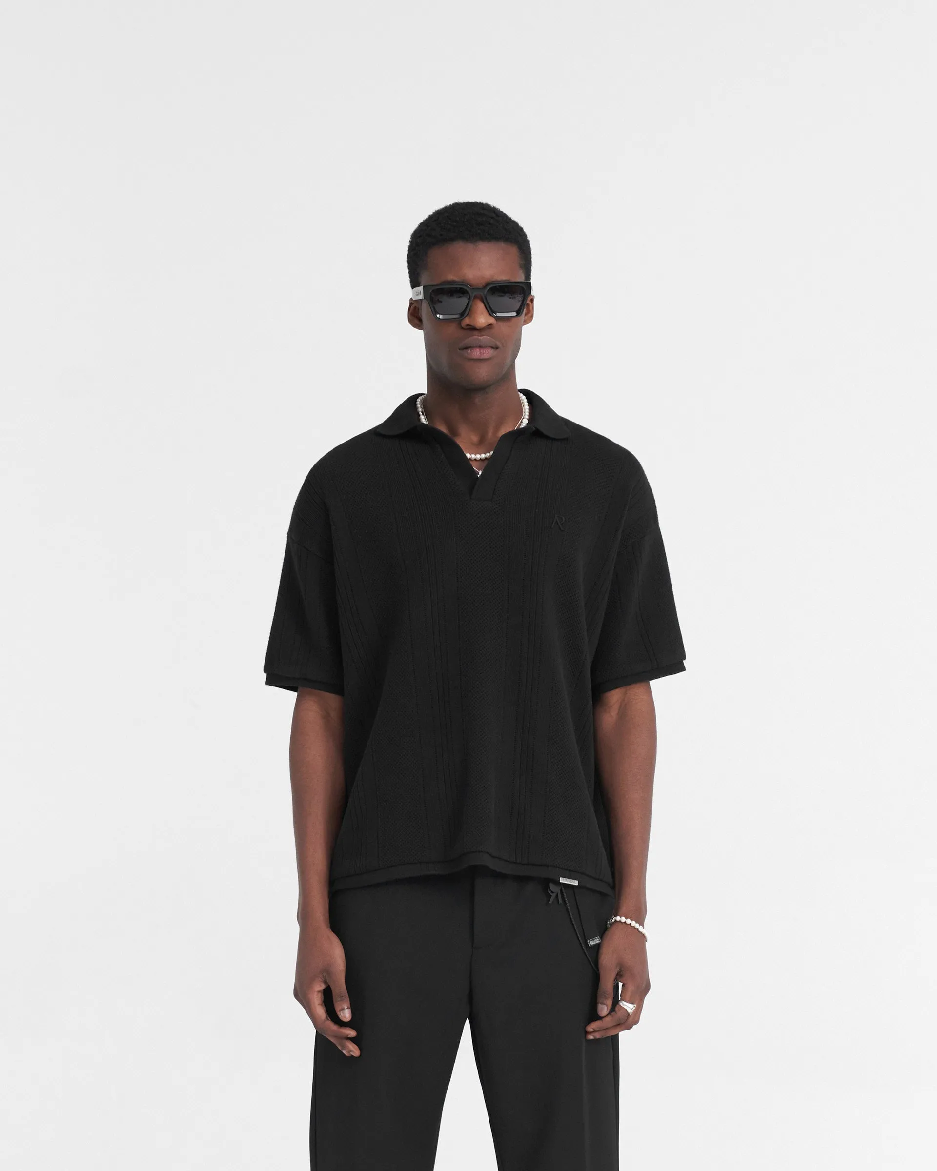 Open Stitch Polo - Black informal gathering
