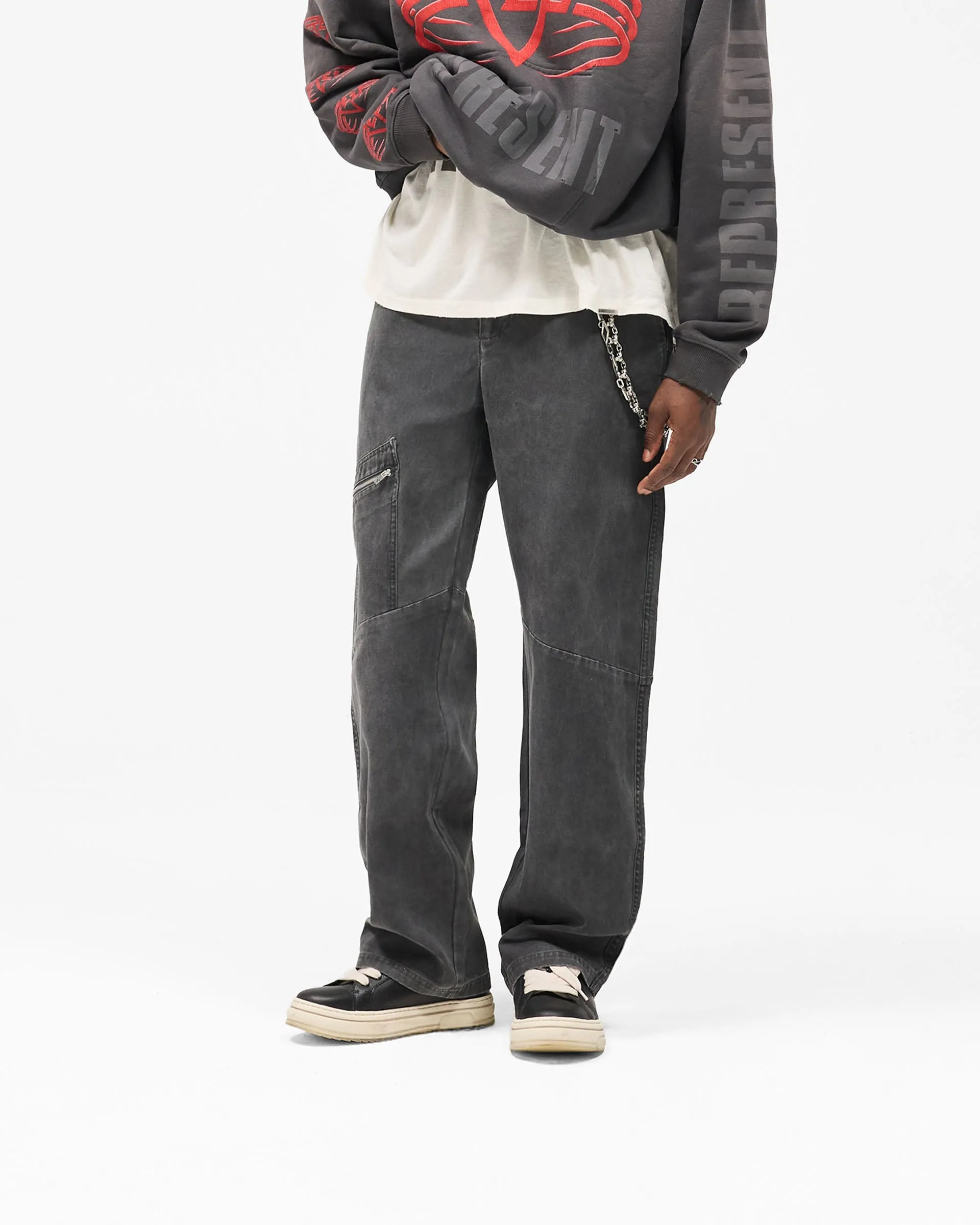 Flexible Ankle Cuffs Cotton Workwear Pant - Washed Black