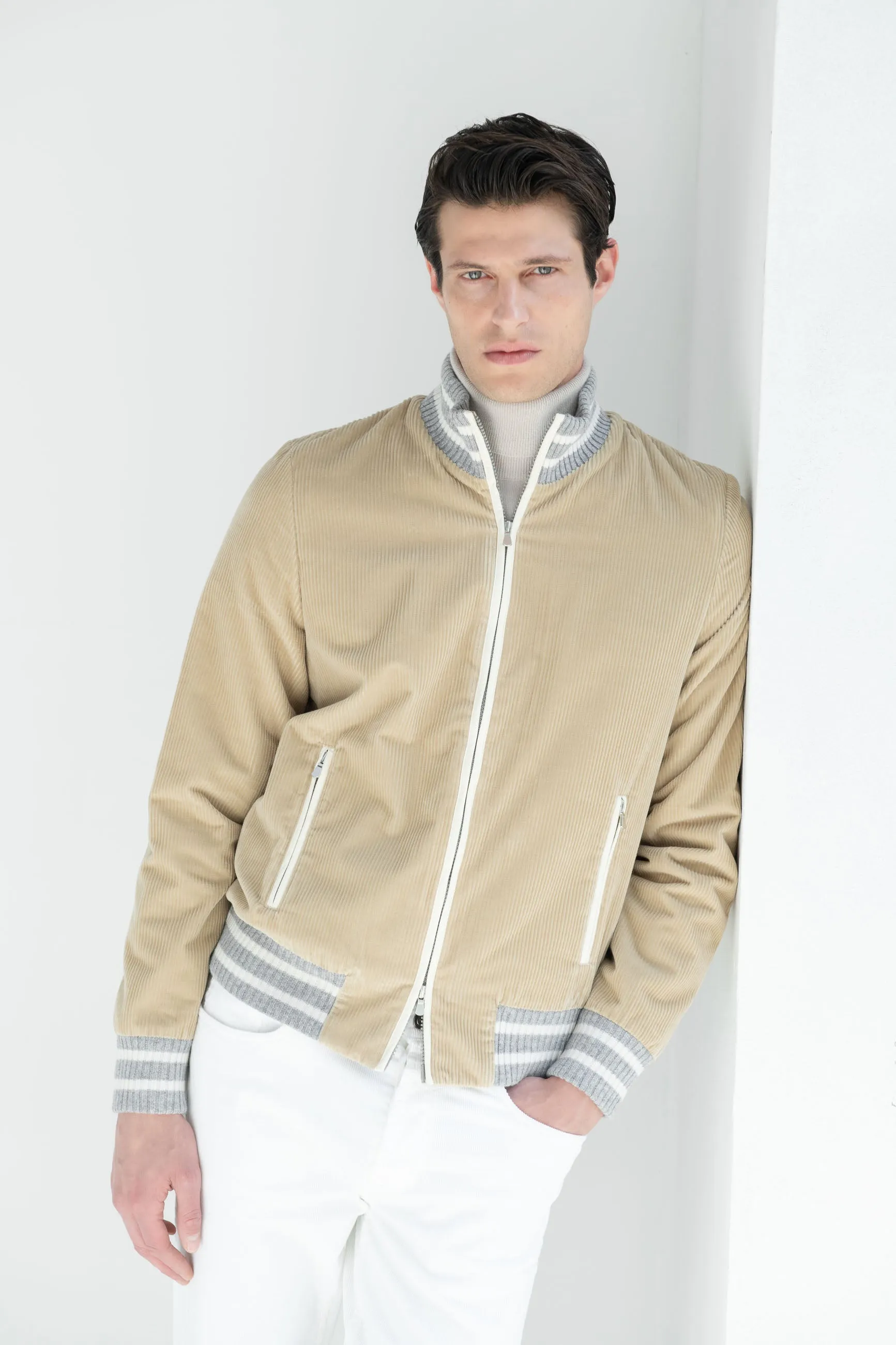 Beige corduroy college bomber - Made in Italy Digital Glow
