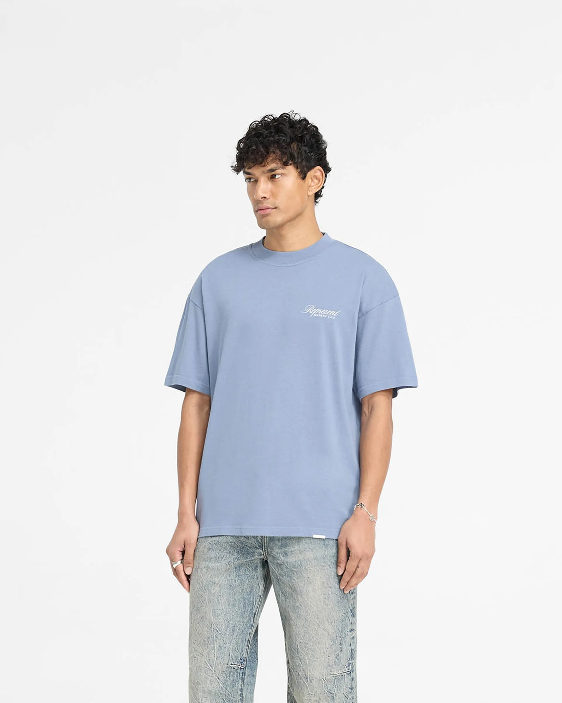 Represent Owners Club Script T-Shirt - Dusty Blue Flexible Weave