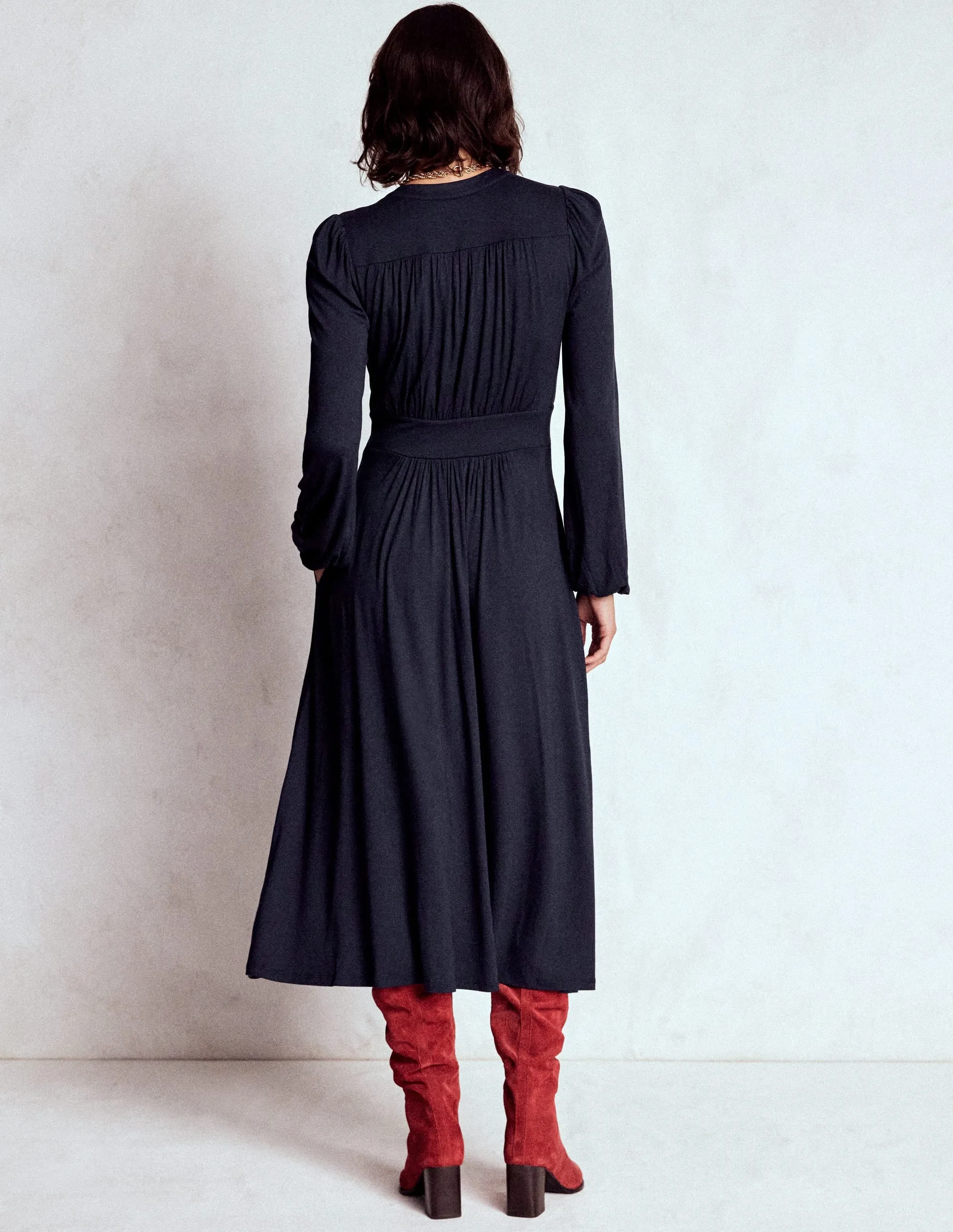 Easy Comfort Lily Long Sleeve Midi Dress-Navy