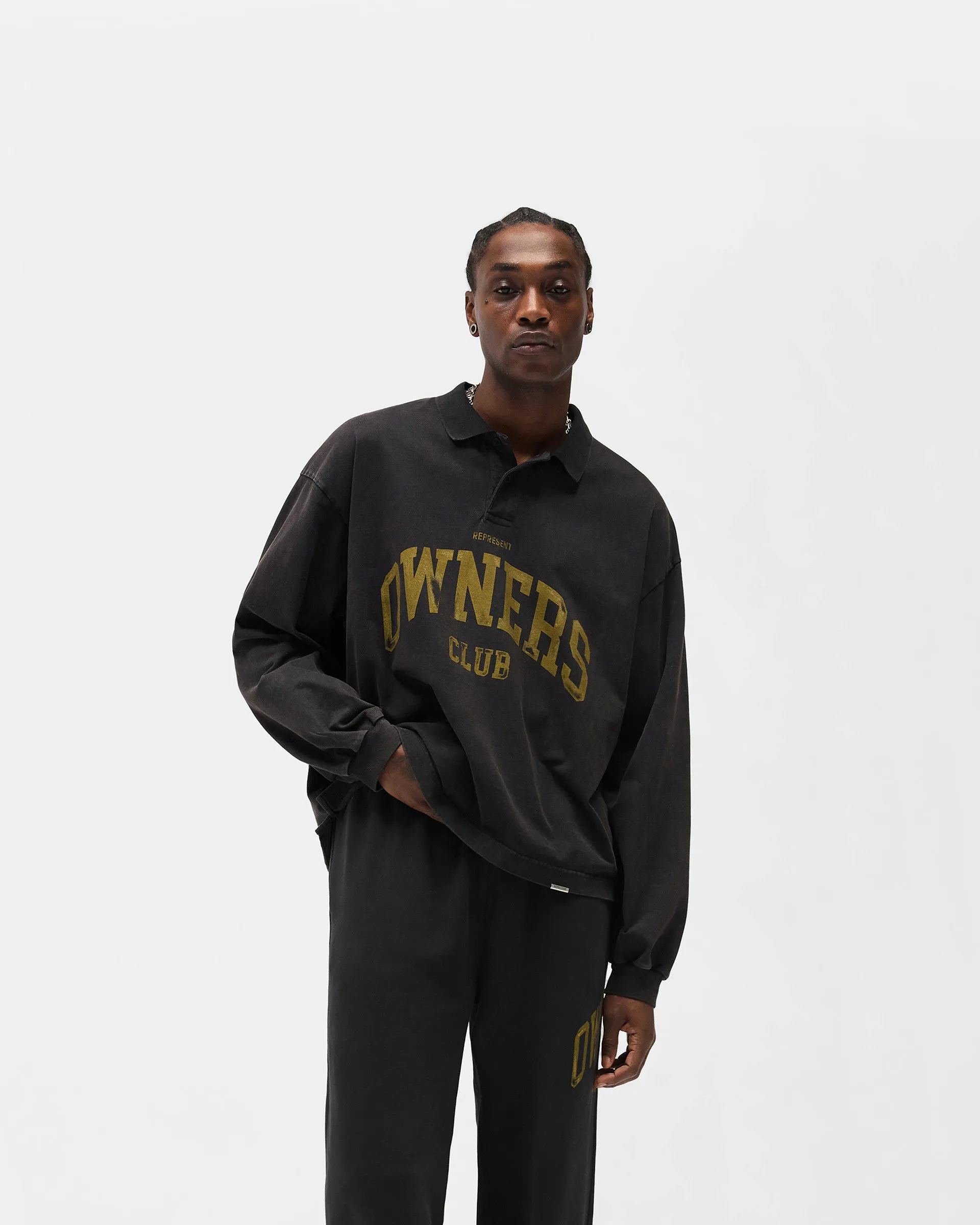 Represent Owners Club Rugby Polo - Faded Black Fashion Trend