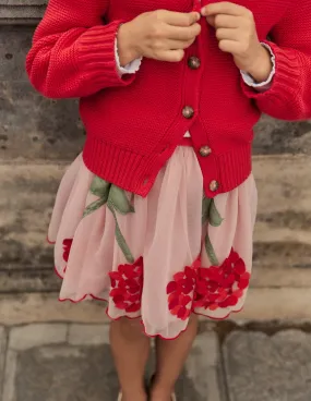 Appliqu?? Tulle Skirt-Vintage Pink Cherries Soft Palette
