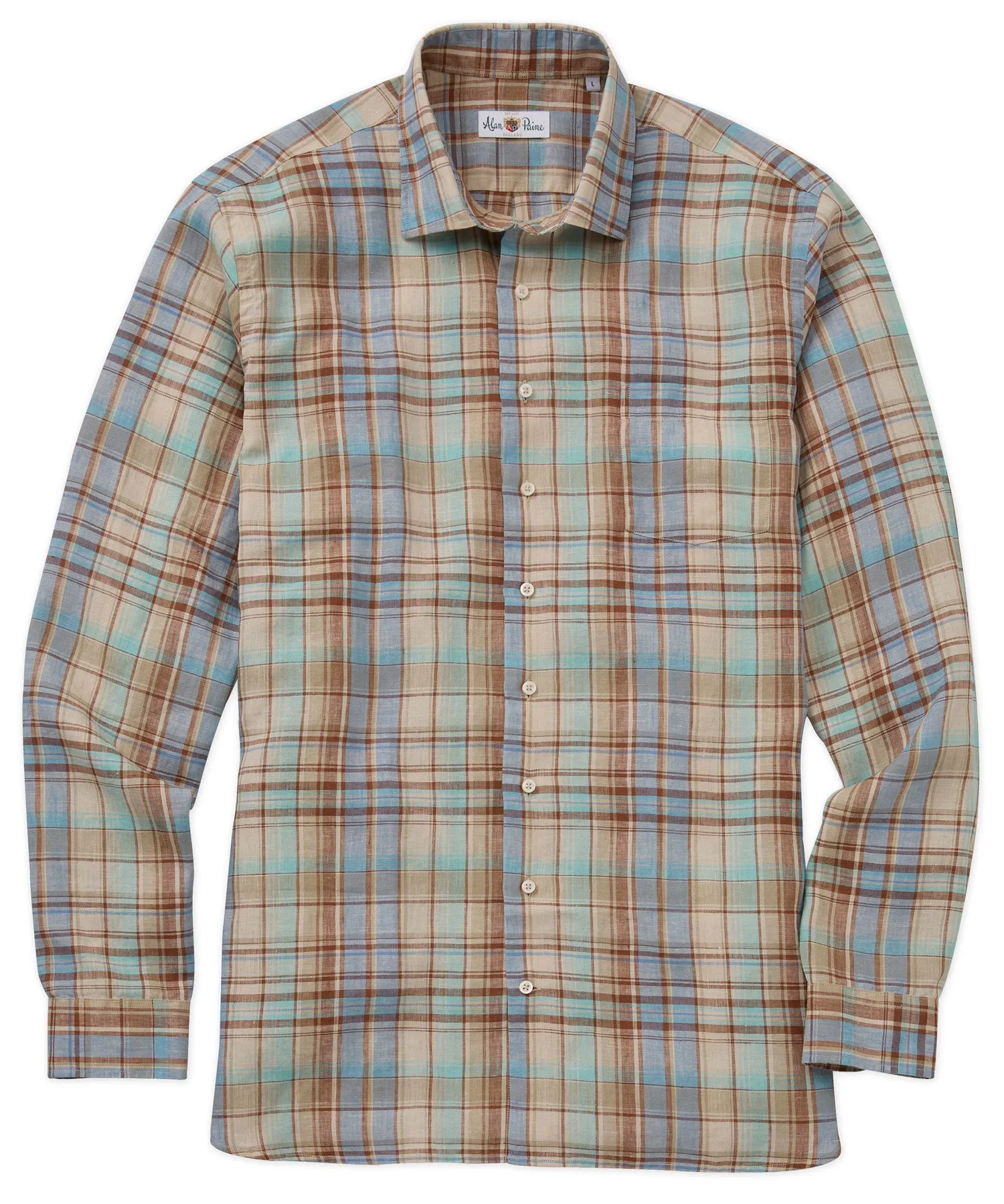 Alan Paine of England Linen Plaid Sport Shirt Tagless Design Trendy Wear
