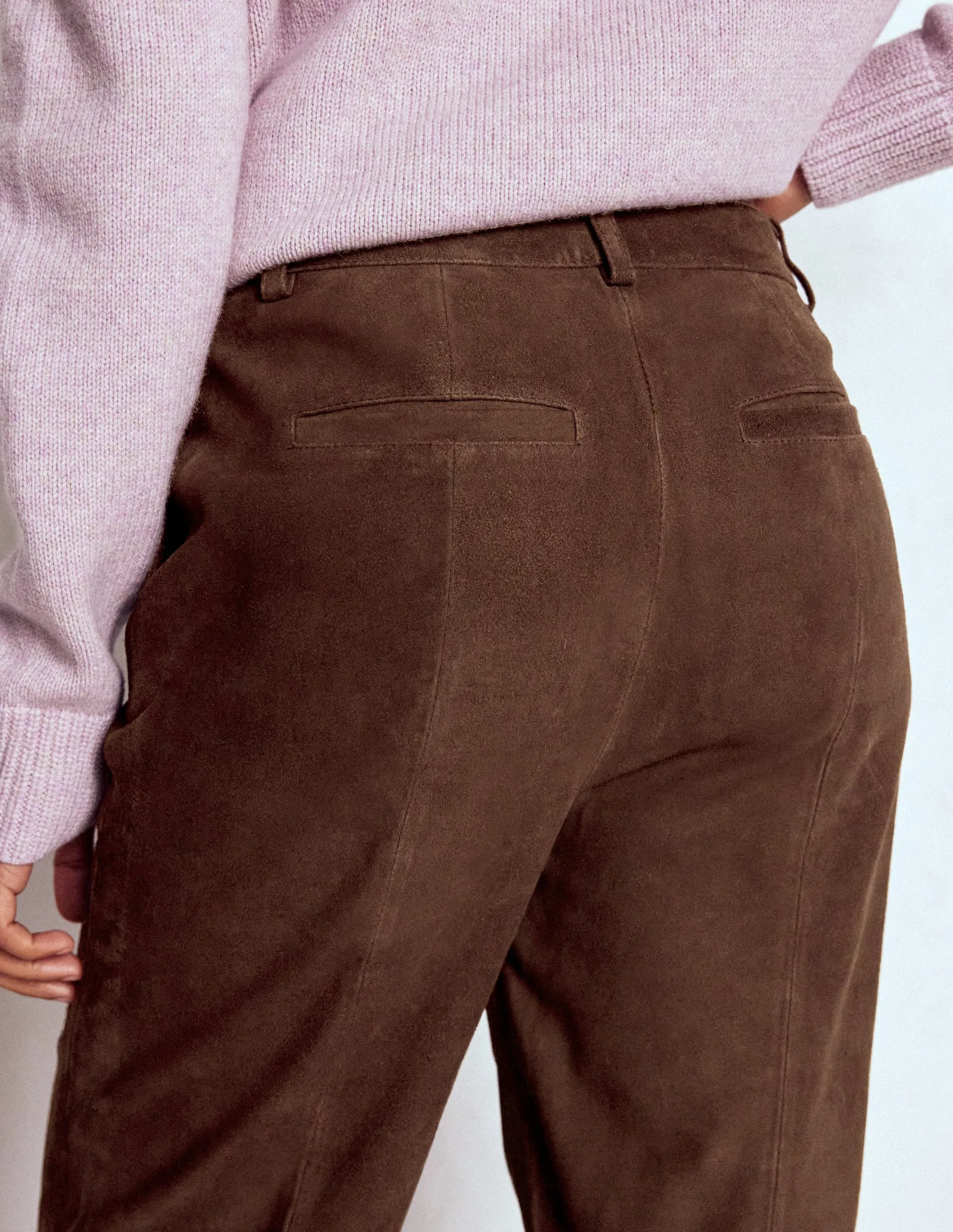 Suede Straight Leg Trousers-Dark Chocolate Smart Comfort Stain Repellent Coating