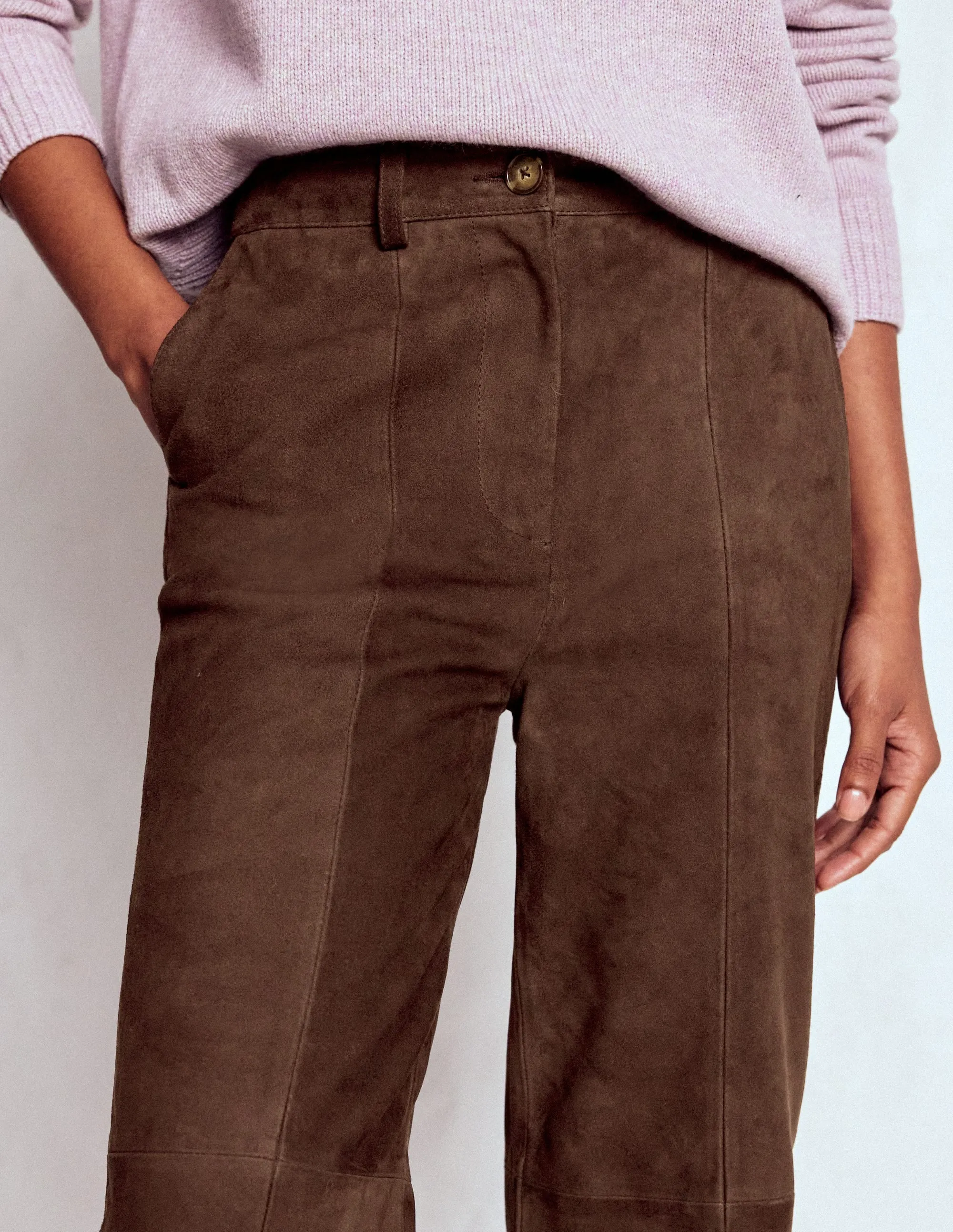 EcoFriendlyMaterial Comfort for All Suede Straight Leg Trousers-Dark Chocolate