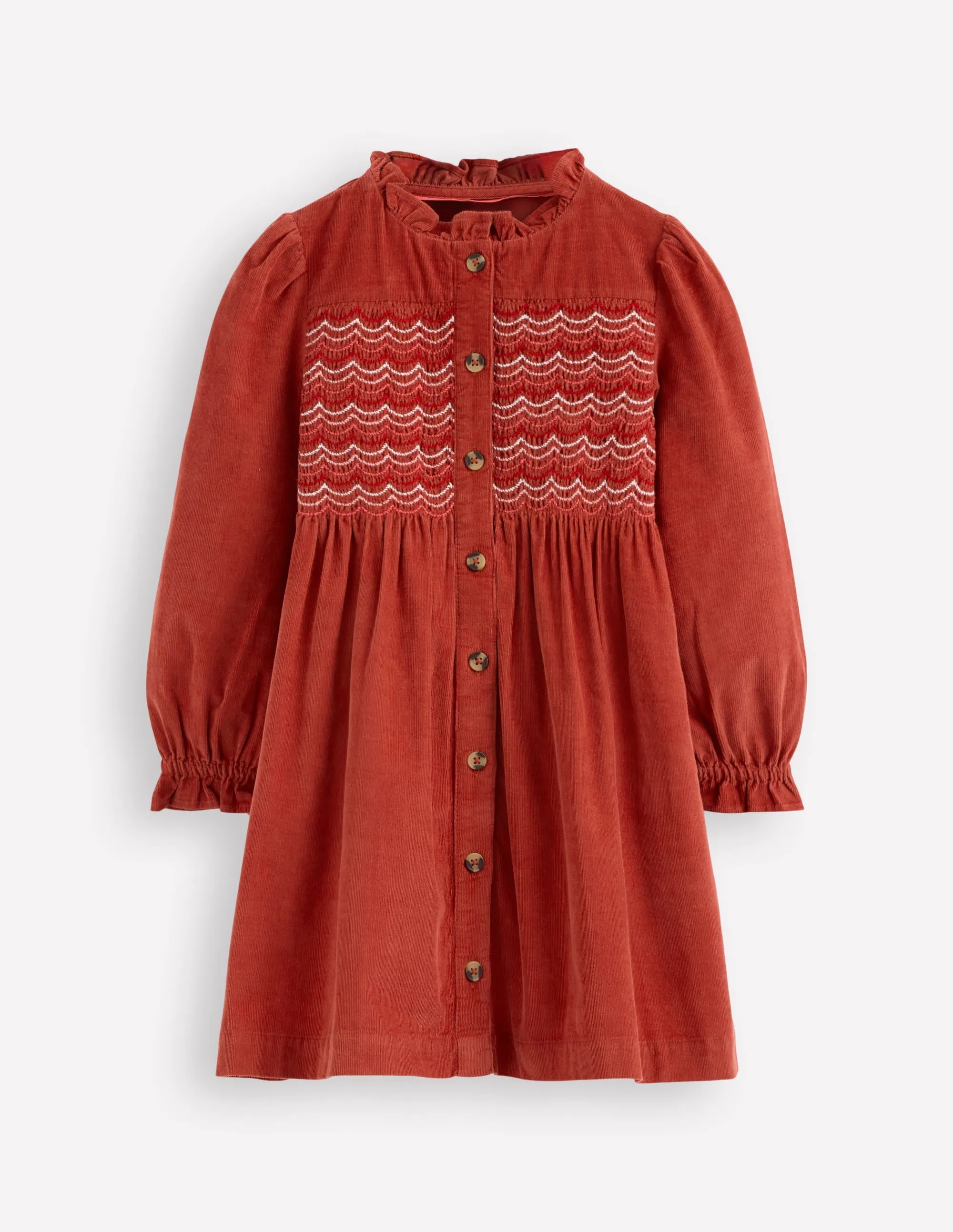 Suki Long Sleeve Smocked Dress-Copper Flattering Shape Design Smart and Relaxed