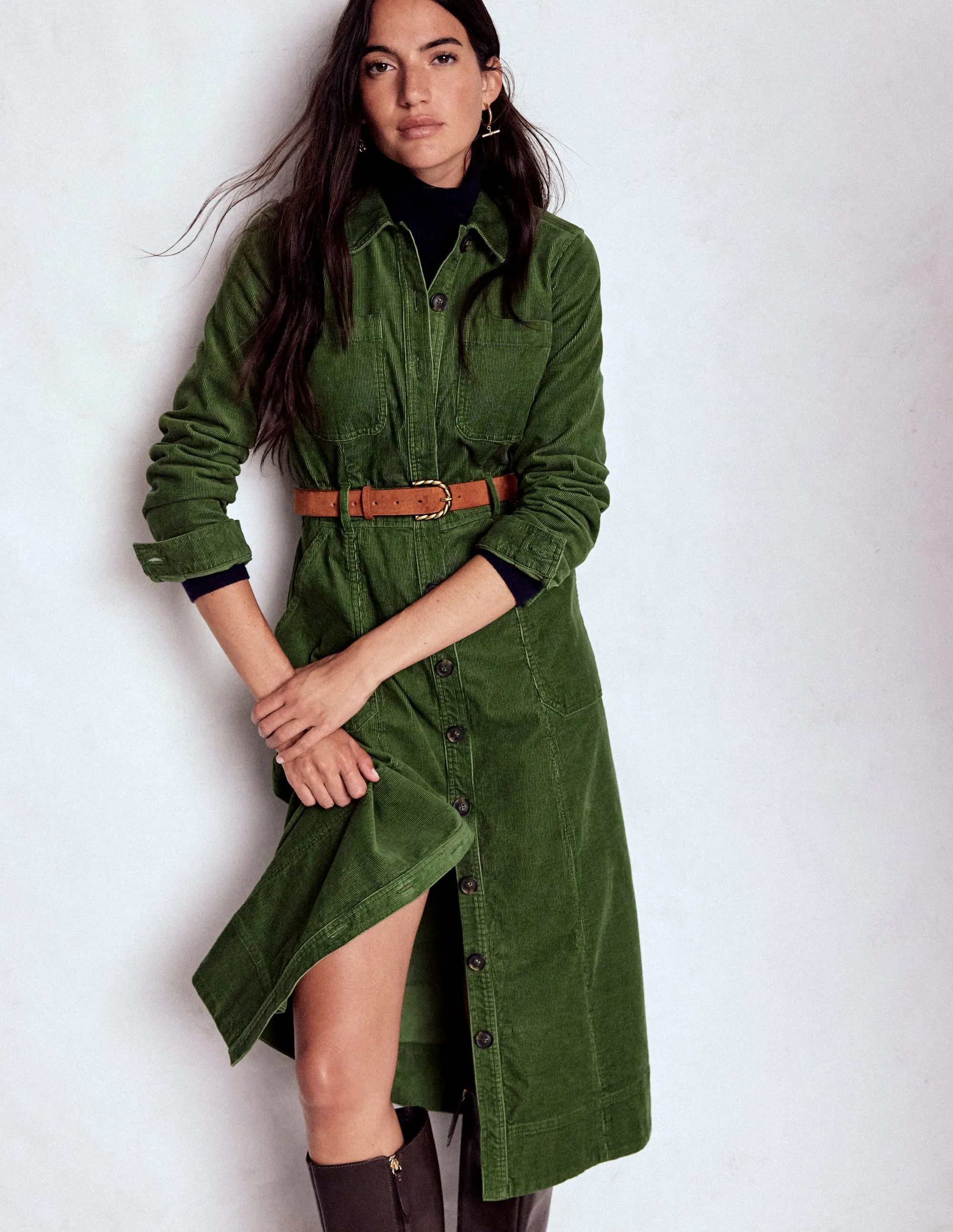 Silk Flow Calm Beauty Amanda Cord Midi Dress-Fern