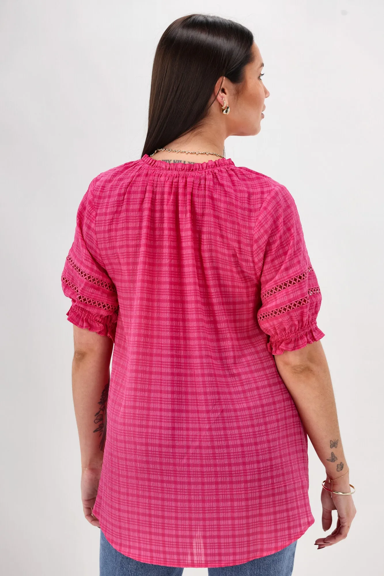 Thermal Insulation Layer Sunday Boho Amanda 3/4 Peasant Sleeve Top Pink