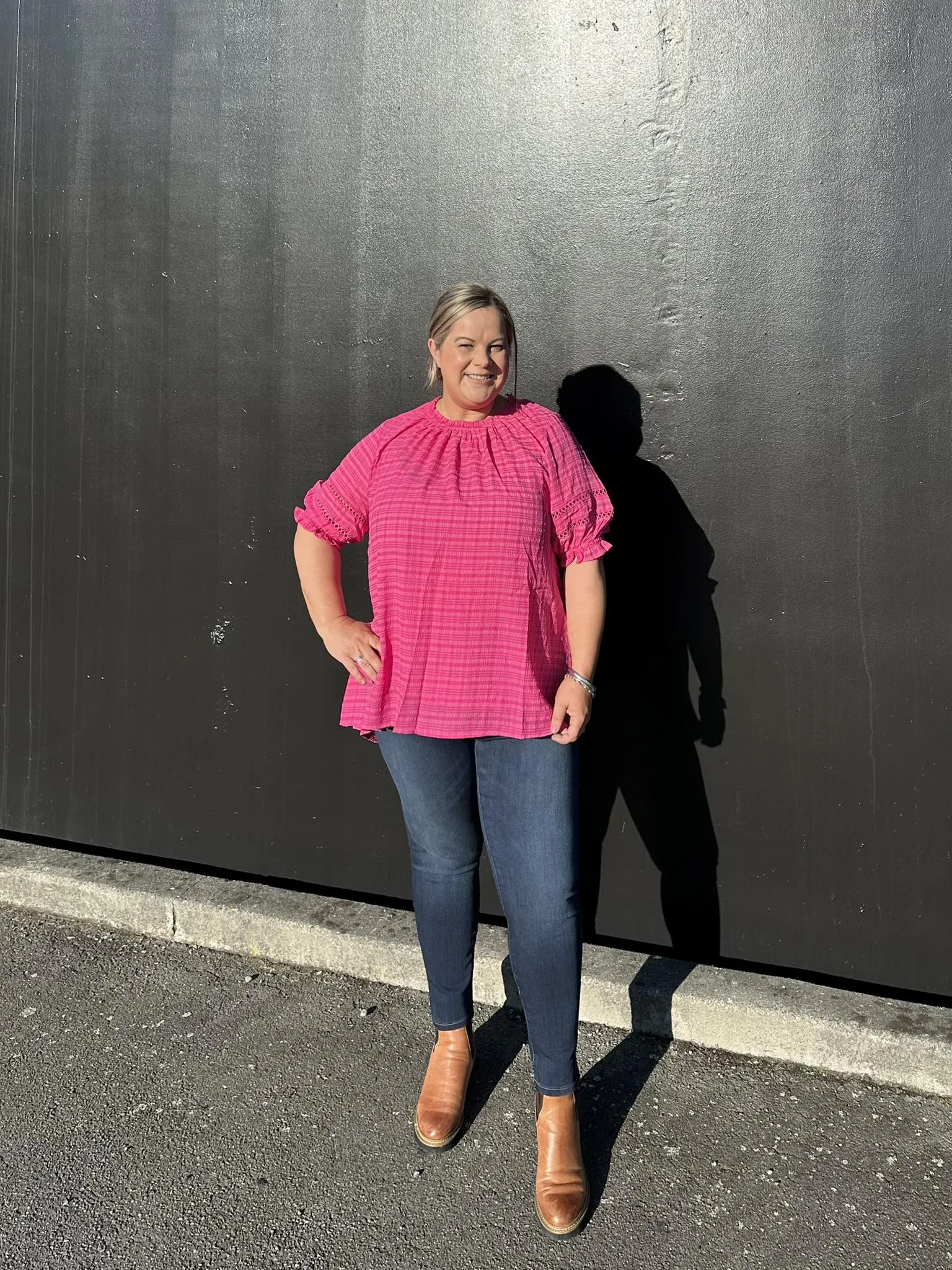 Sunday Boho Amanda 3/4 Peasant Sleeve Top Pink Odor Resistant Finish casual top