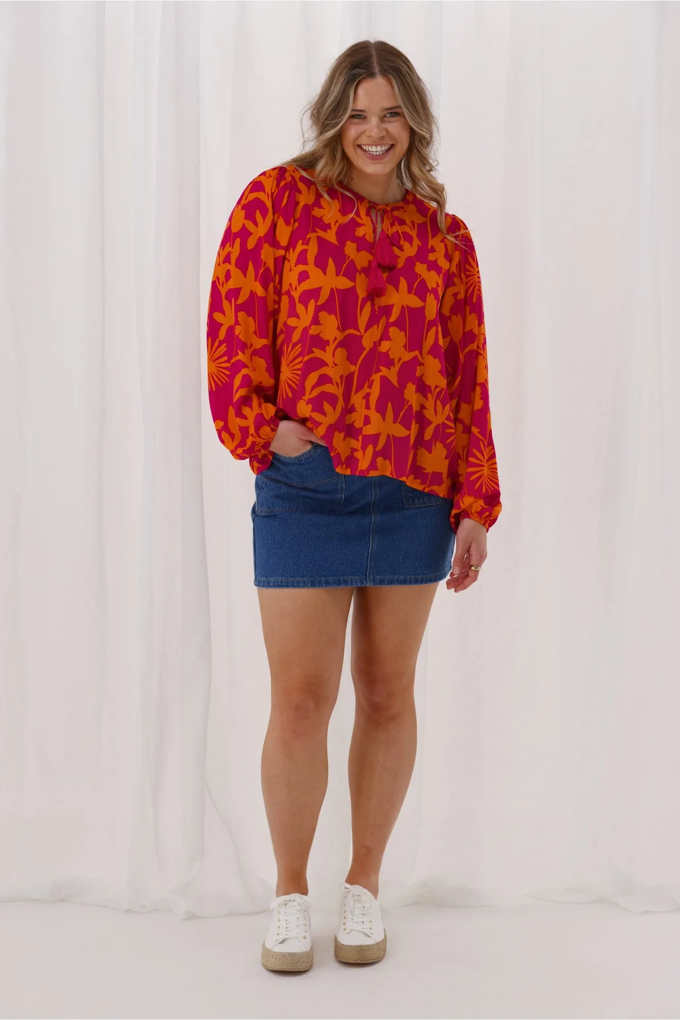 Oversized Collar Sunday Boho Claire Top Print