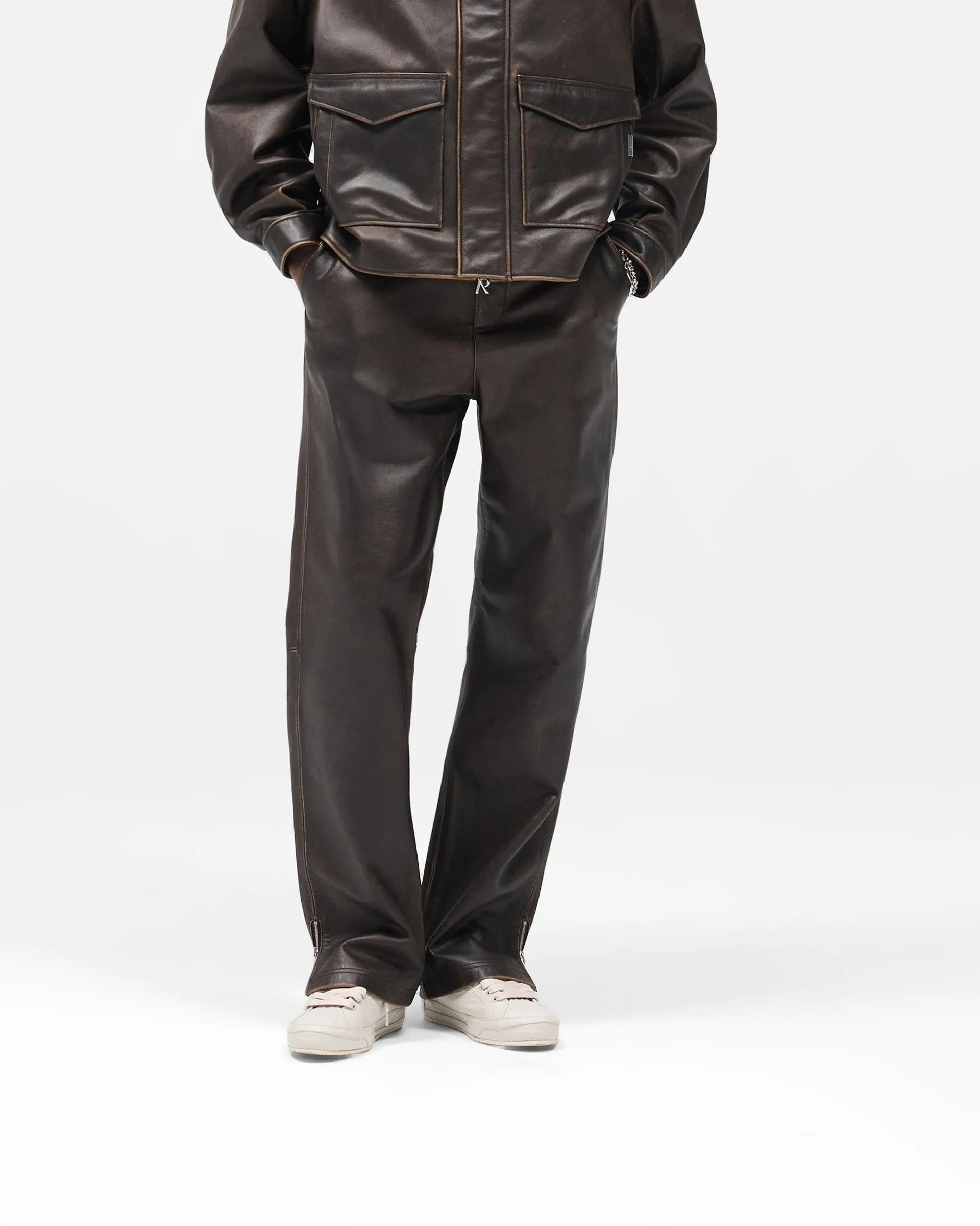 DurableReinforcedMaterial Sunfade Leather Pant - Nero