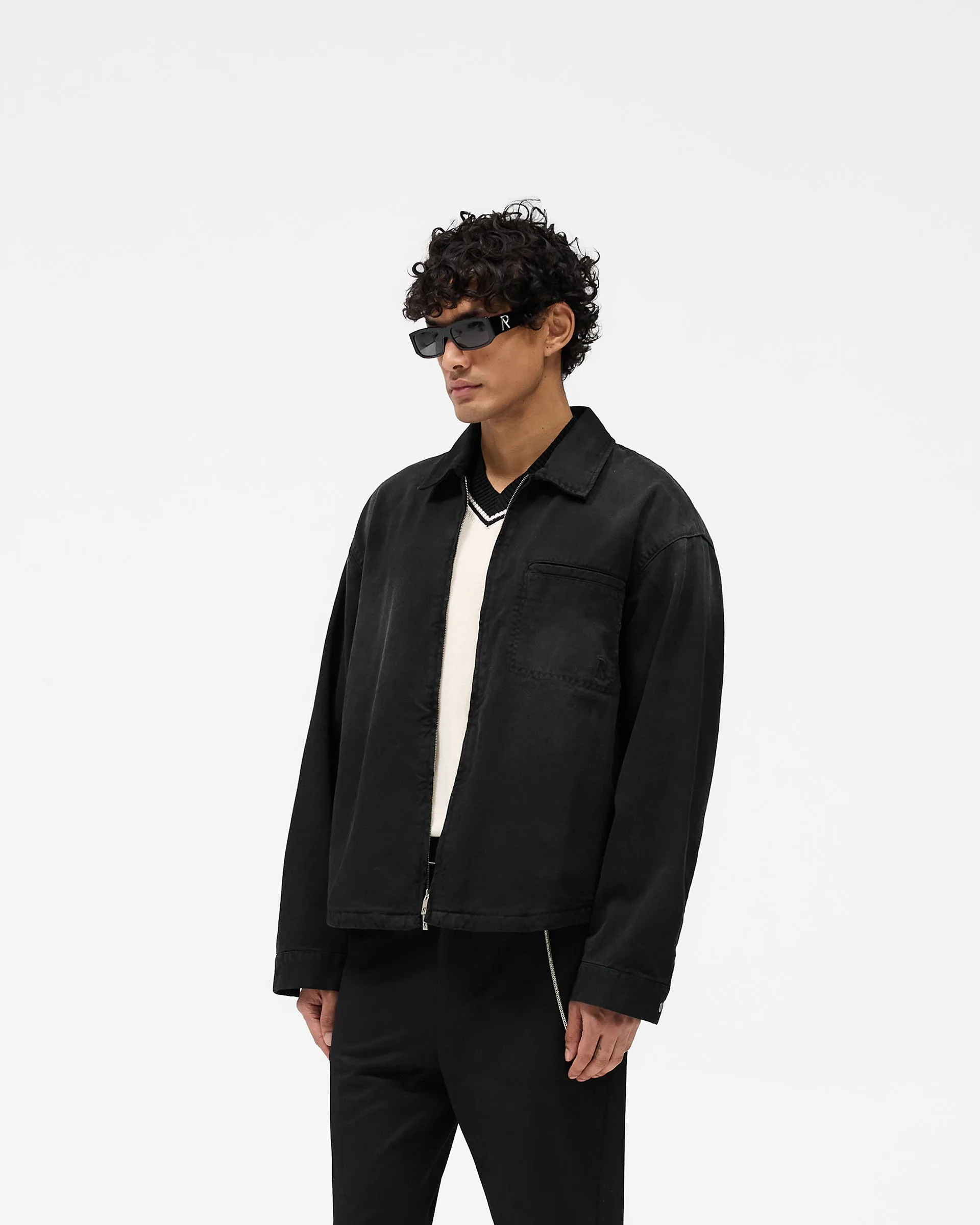 Cotton Zip Through Shirt - Black Stretchable Material Lightweight Material