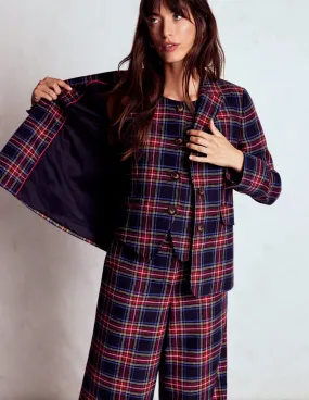 Tailored Check Waistcoat-Navy, Green and Red Check Minimalist Pocket Layout