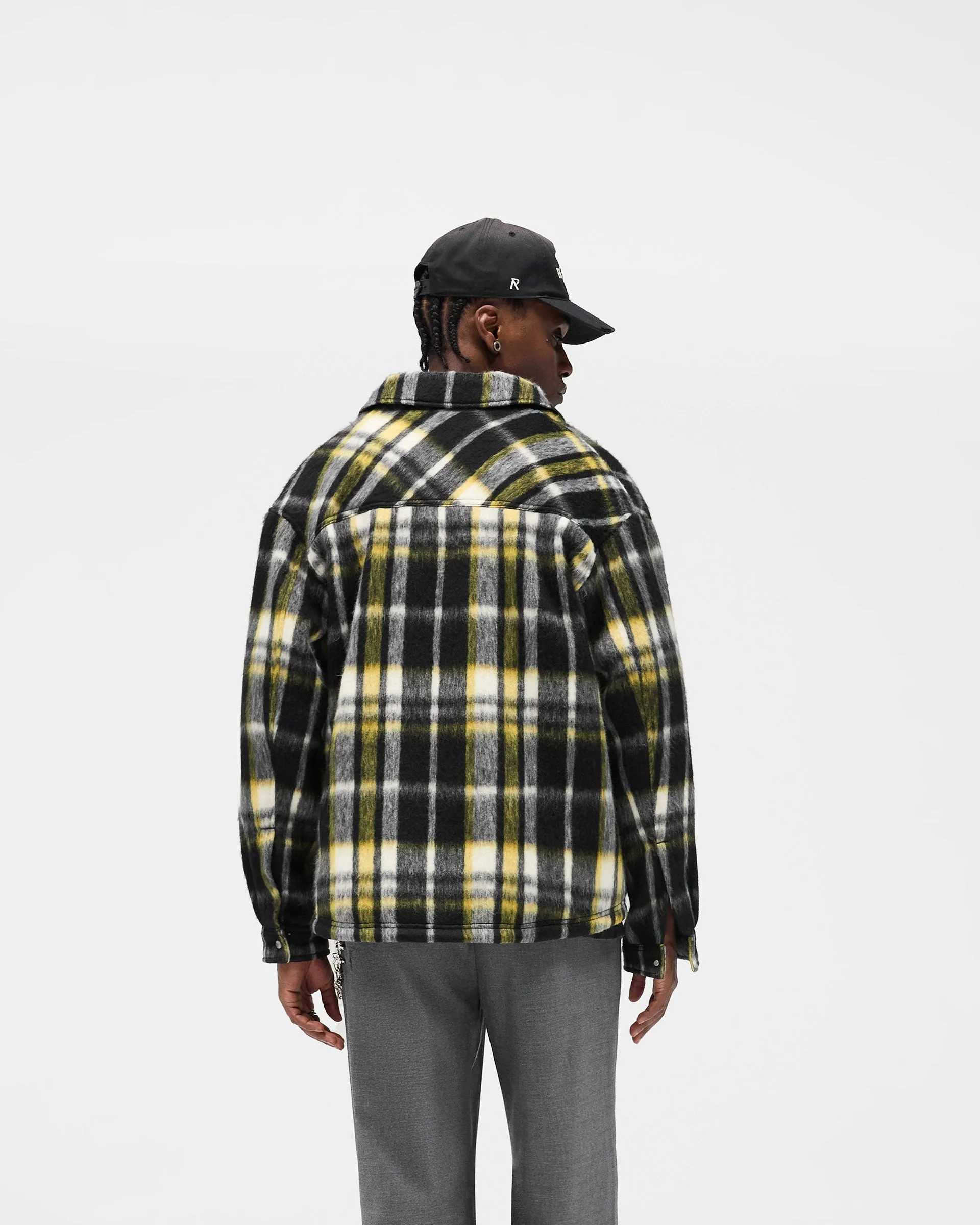 Textured Overshirt - Jet Black Striped Design Glossy Texture