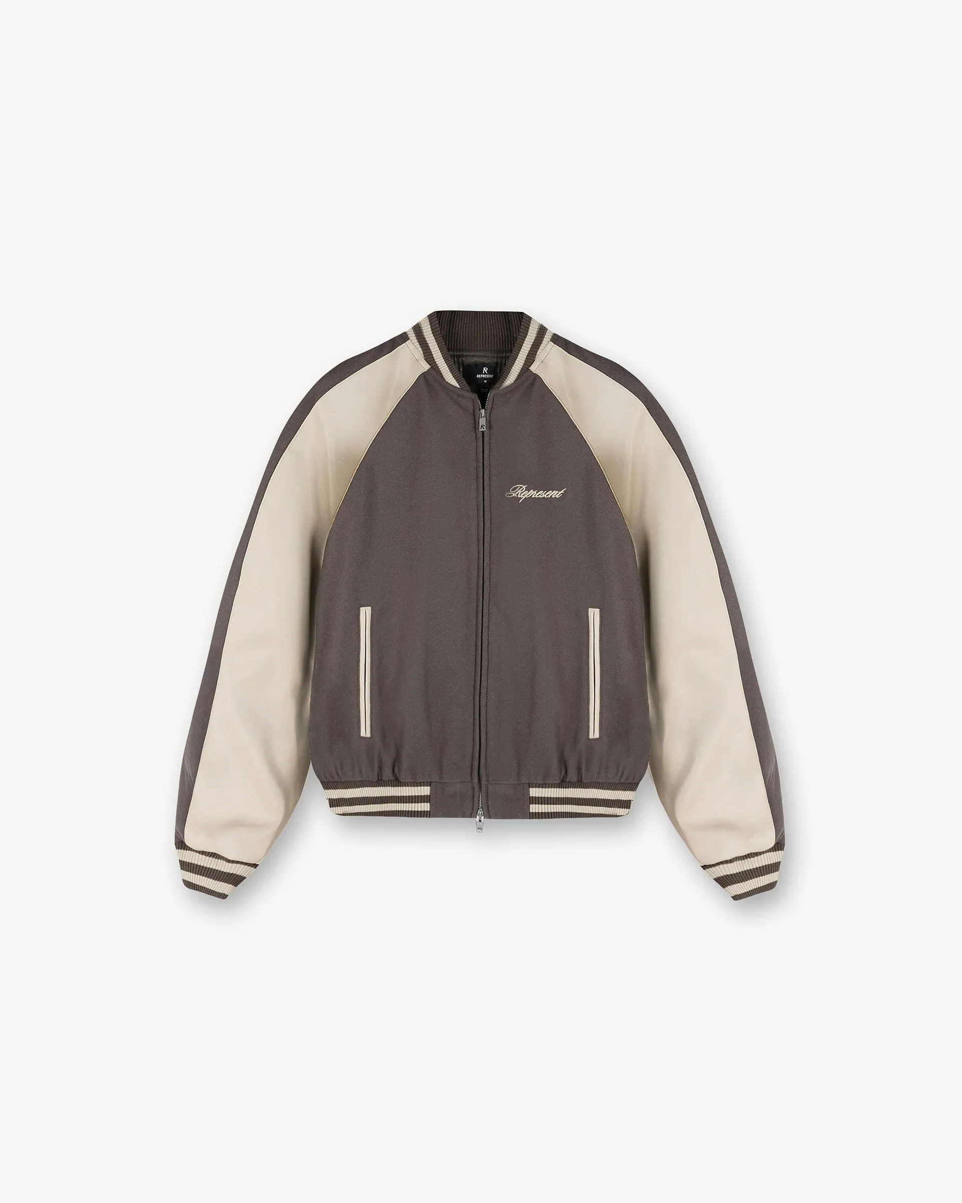 Subtle Layers Raglan Varsity Jacket - Stone