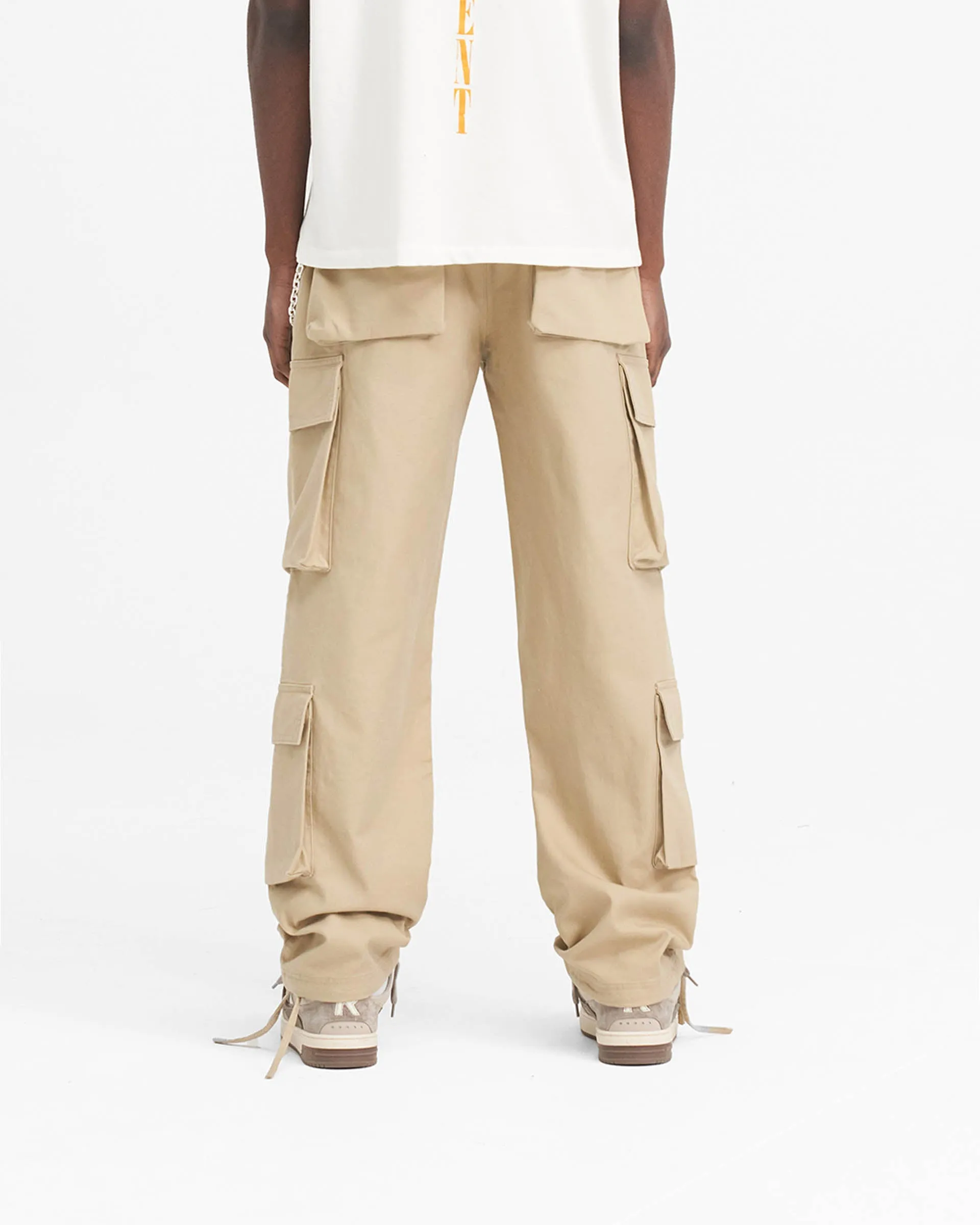 Twill Weave Texture Comfortable Layers Baggy Cargo Pant - Sandstone