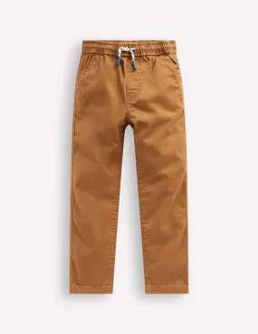 Slim Pull-On Trousers-Butterscotch Brown Flexible Knee Articulation Adaptive Fit