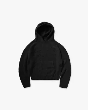 Seasonal Warmth Textured Borg Hoodie - Jet Black