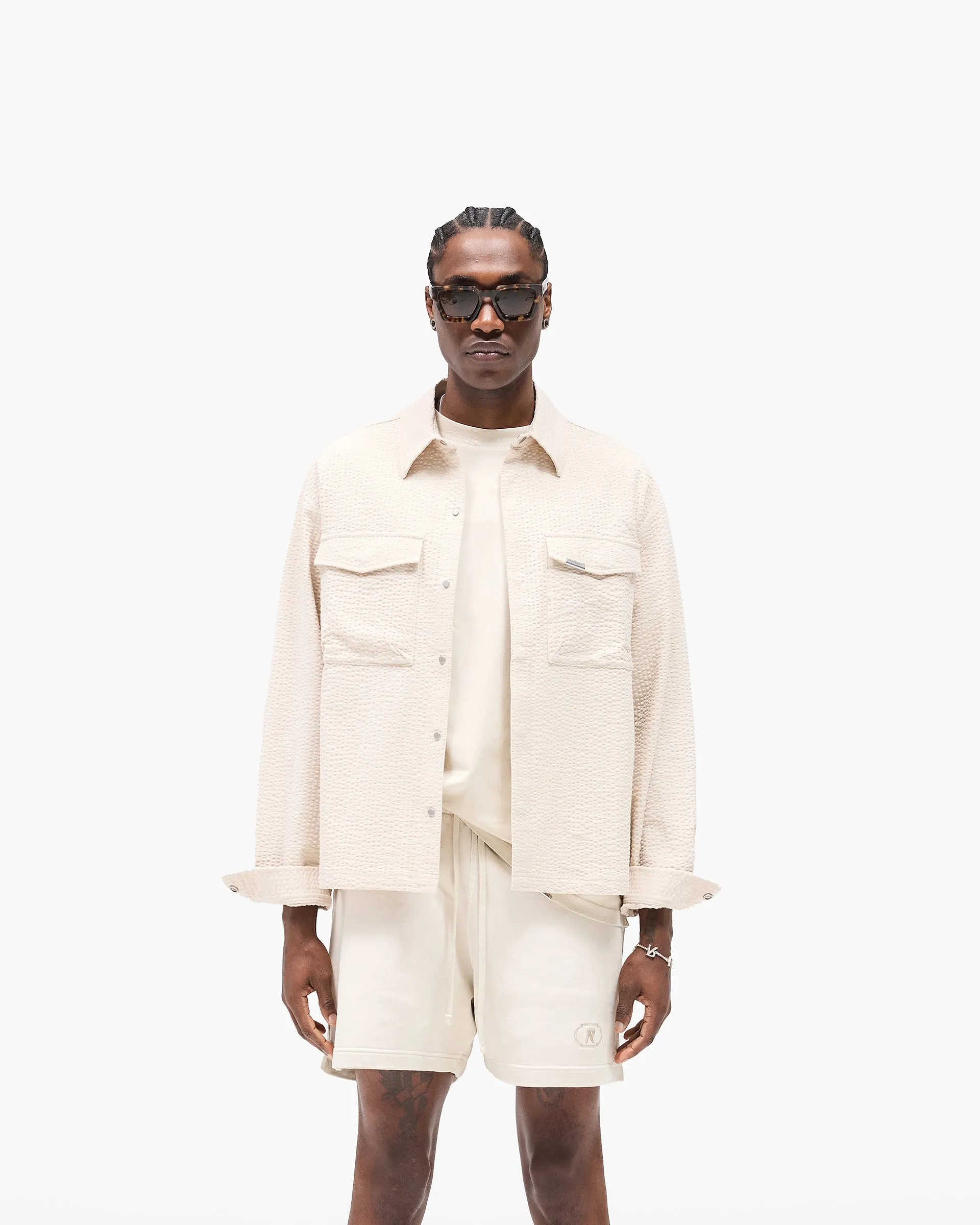 Shimmer Effect Textured Long Sleeve Shirt - Champagne