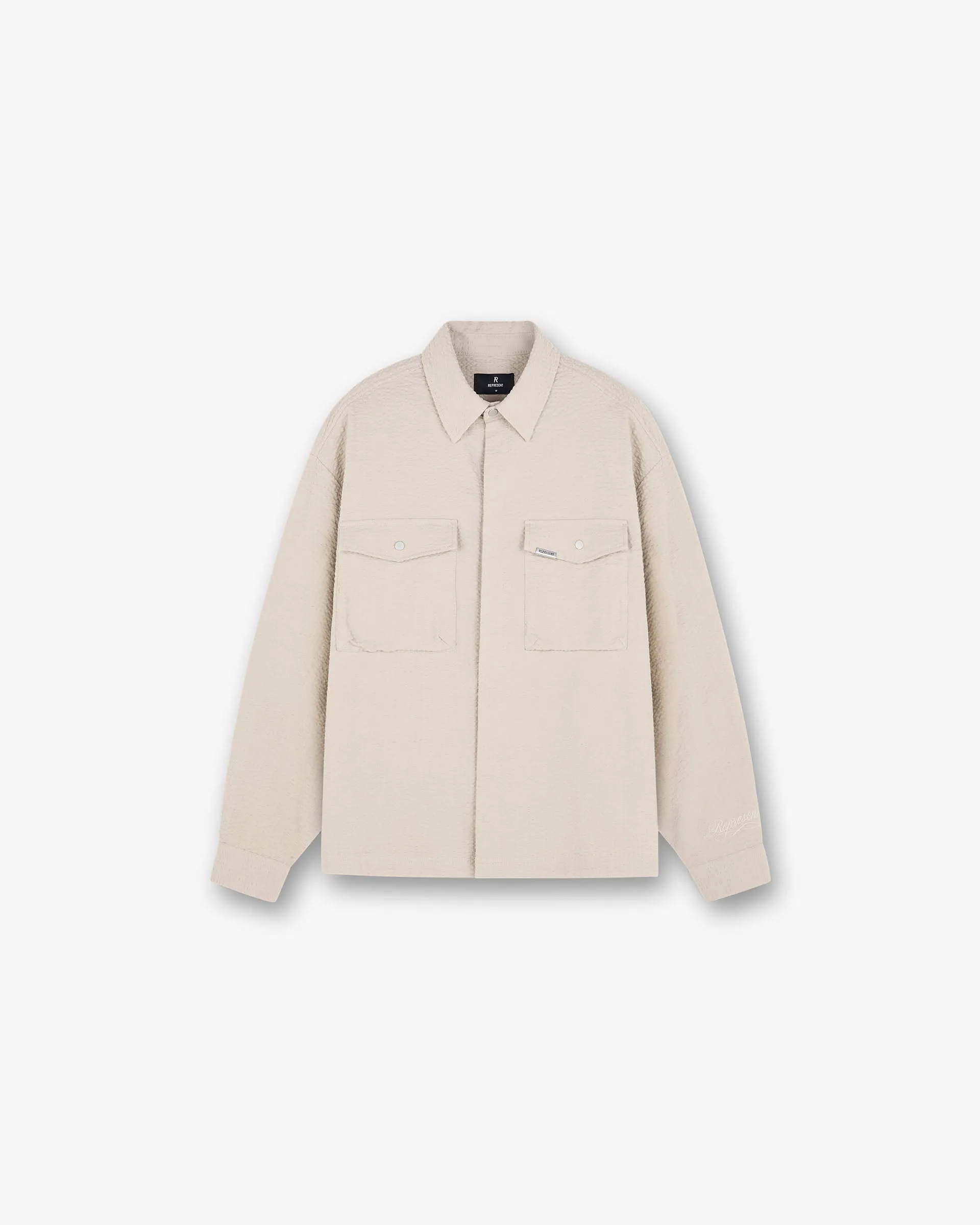 Checkered Print Textured Long Sleeve Shirt - Champagne