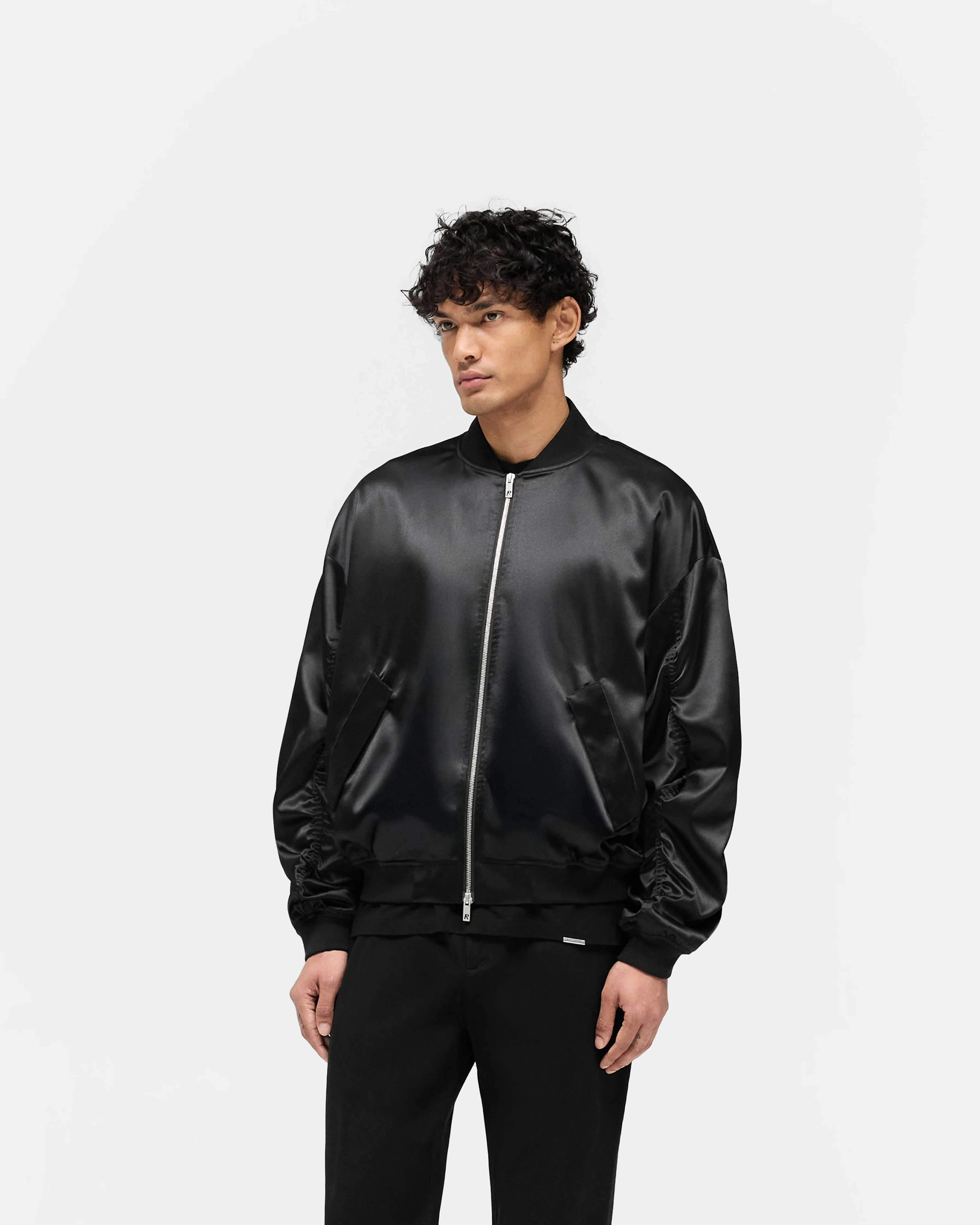 Satin Bomber - Black Silicone Grip Trim Eco Friendly Dyed Fabric
