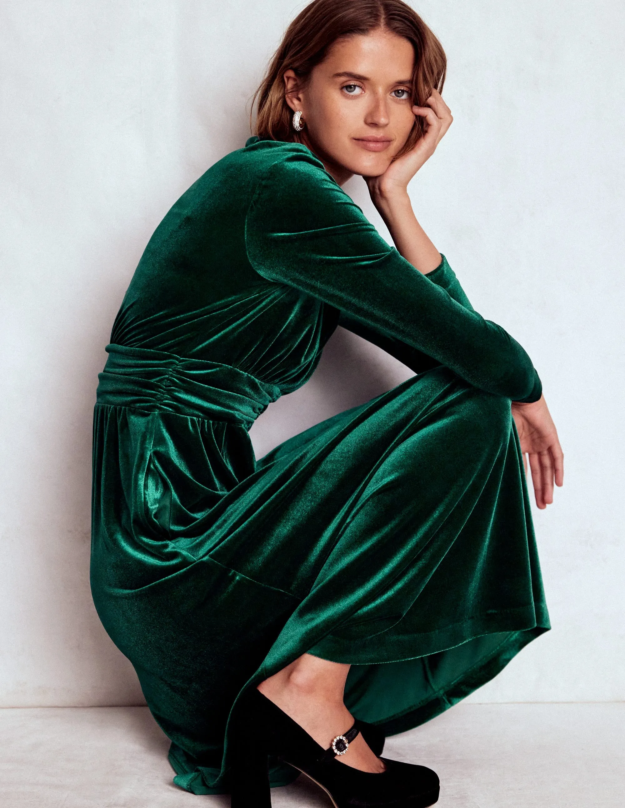 Drapey Fabric Airy Drape Tilda Velvet Midi Dress-Botanical Garden